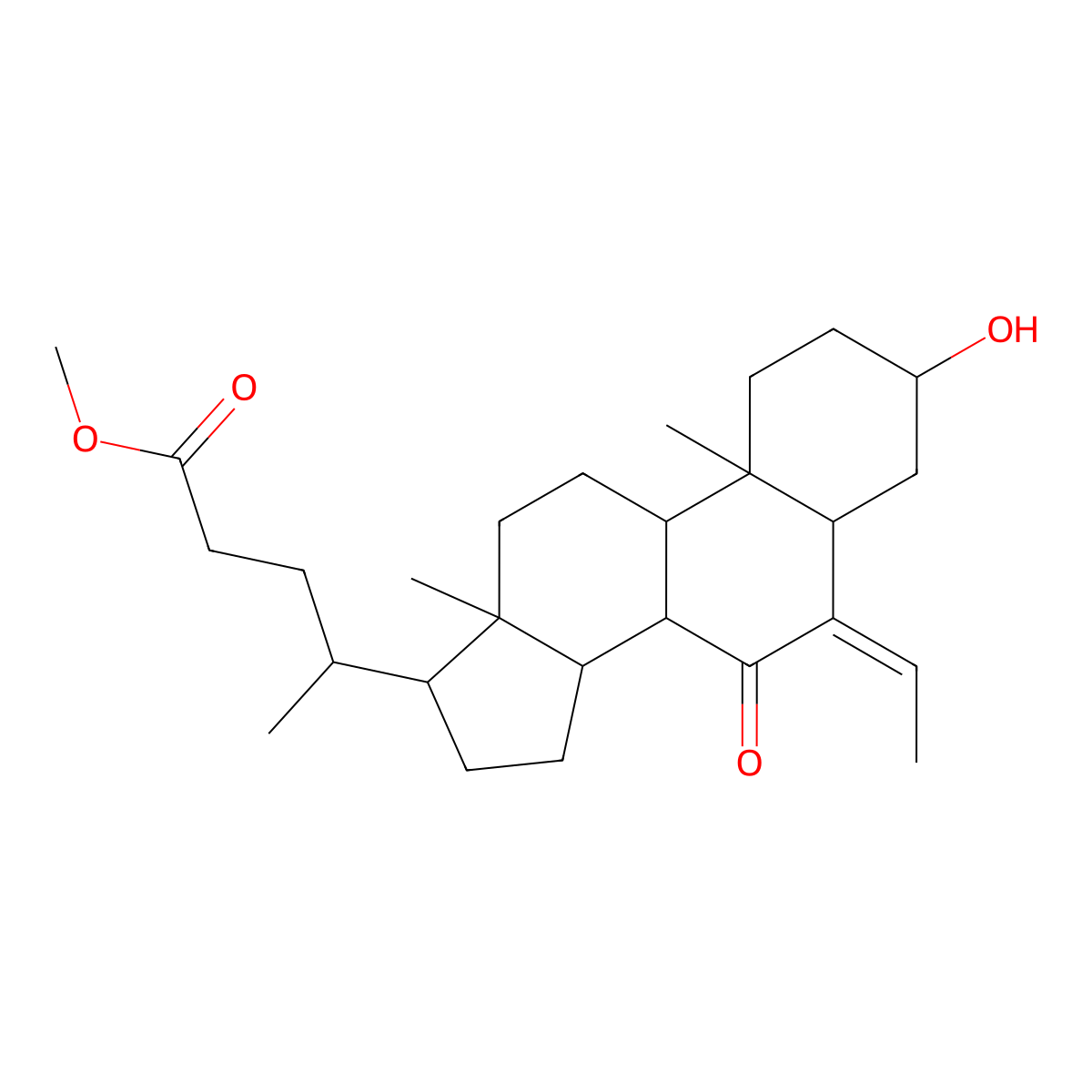 (R)-Methyl 4-((3R,5R,8S,9S,10R,13R,14S,17R,Z)-6-ethylidene-3-hydroxy-10,13-dimethyl-7-oxohexadecahydro-1H-cyclopenta[a]phenanthren-17-yl)pentanoate molecular structure, CAS 863239-59-2