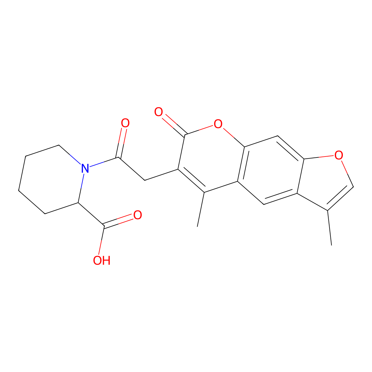 1-[(3,5-dimethyl-7-oxo-7H-furo[3,2-g]chromen-6-yl)acetyl]piperidine-2-carboxylic acid molecular structure, CAS 863248-10-6