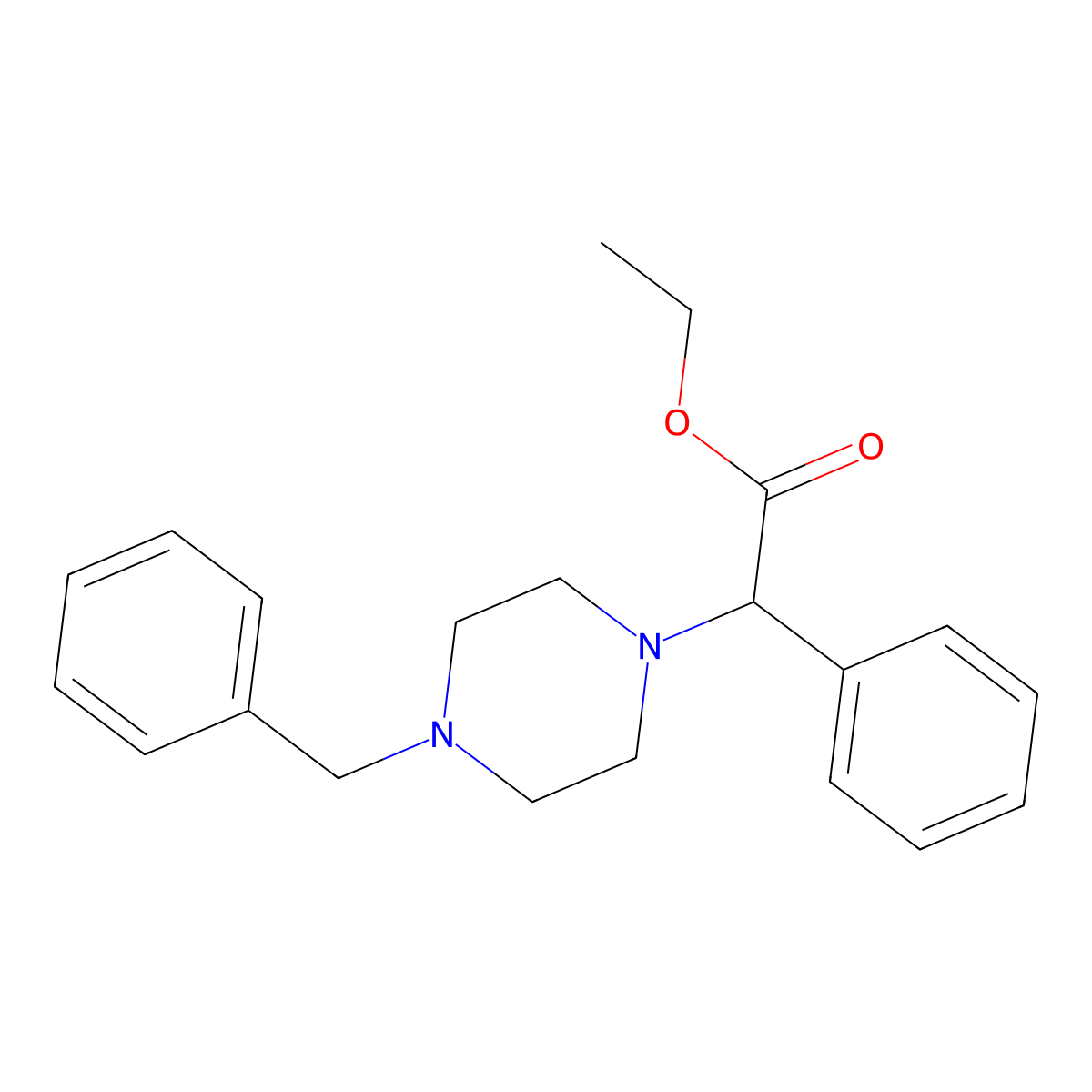 Ethyl 2-(4-benzylpiperazin-1-yl)-2-phenylacetate molecular structure, CAS 863305-86-6