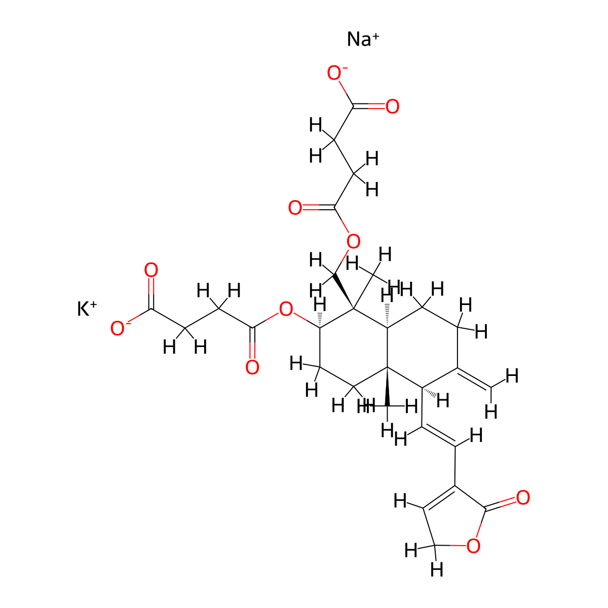 Potassium sodium 14-deoxy-11,12-dehydroandrographolide succinate molecular structure, CAS 863319-40-8