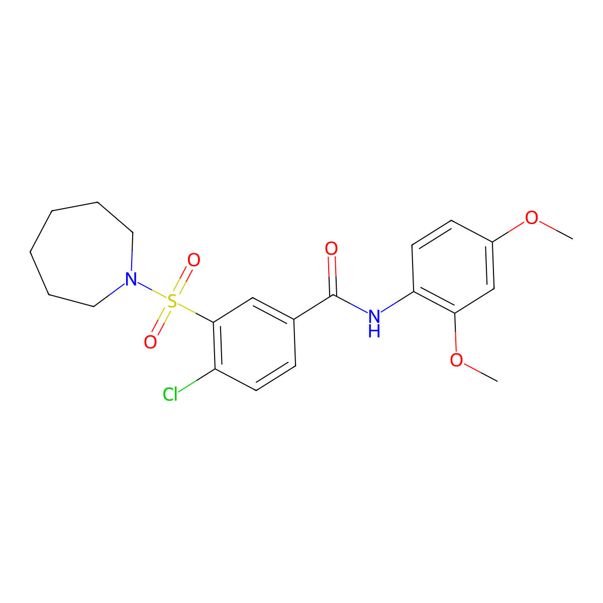 3-(azepan-1-ylsulfonyl)-4-chloro-N-(2,4-dimethoxyphenyl)benzamide molecular structure, CAS 863321-27-1