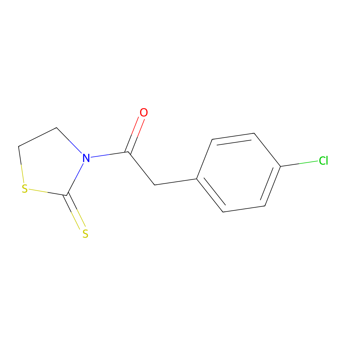 2-(4-Chlorophenyl)-1-(2-sulfanylidene-1,3-thiazolidin-3-yl)ethan-1-one molecular structure, CAS 863324-41-8