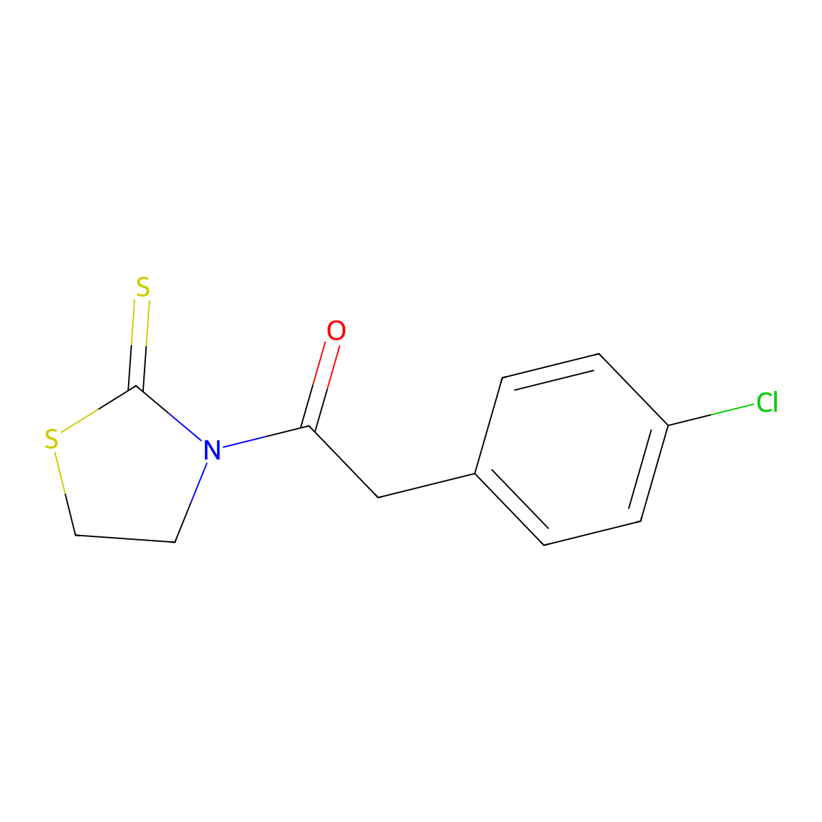 2-(4-Chlorophenyl)-1-(2-sulfanylidene-1,3-thiazolidin-3-yl)ethan-1-one molecular structure, CAS 863324-41-8