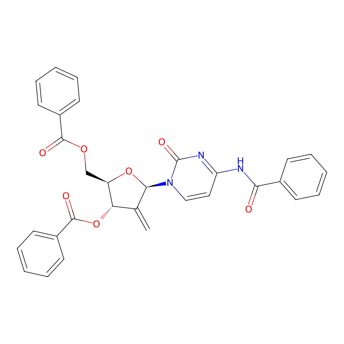 (2R,3S,5R)-5-(4-Benzamido-2-oxopyrimidin-1(2H)-yl)-2-((benzoyloxy)methyl)-4-methylenetetrahydrofuran-3-yl benzoate molecular structure, CAS 863329-63-9