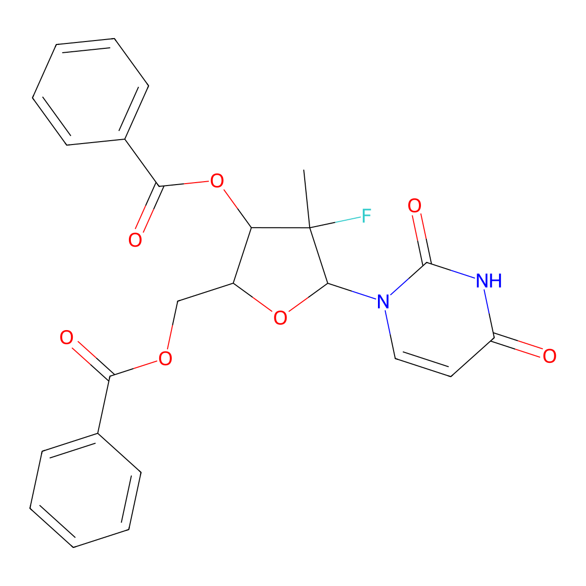 Uridine, 2'-deoxy-2'-fluoro-2'-methyl-, 3',5'-dibenzoate, (2'R)- molecular structure, CAS 863329-65-1