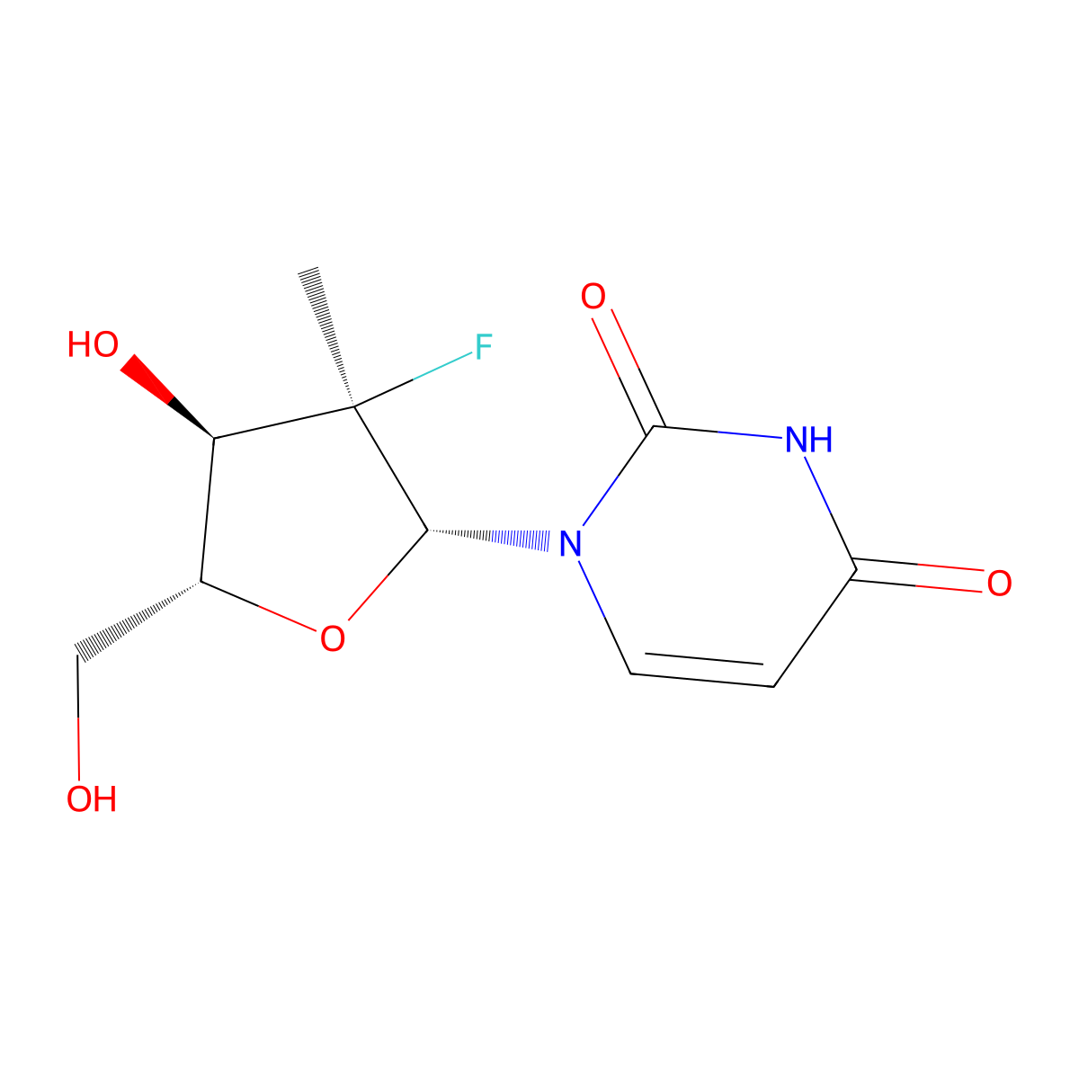 (2'R)-2'-Deoxy-2'-fluoro-2'-methyluridine molecular structure, CAS 863329-66-2