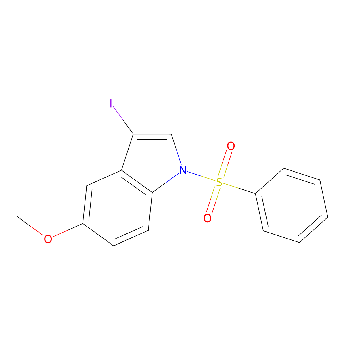 1H-Indole, 3-iodo-5-methoxy-1-(phenylsulfonyl)- molecular structure, CAS 86335-42-4