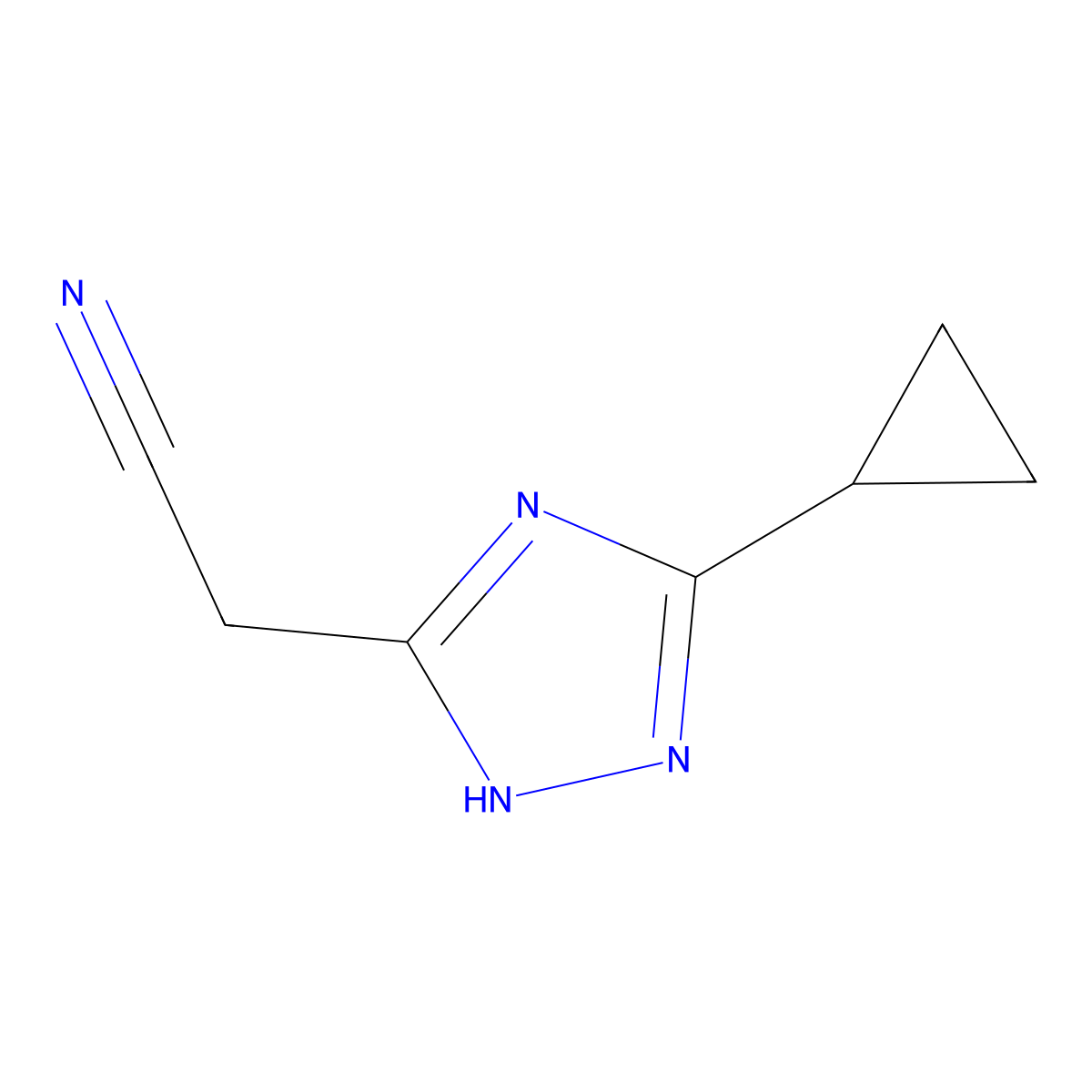 2-(5-cyclopropyl-4H-1,2,4-triazol-3-yl)acetonitrile molecular structure, CAS 863399-84-2