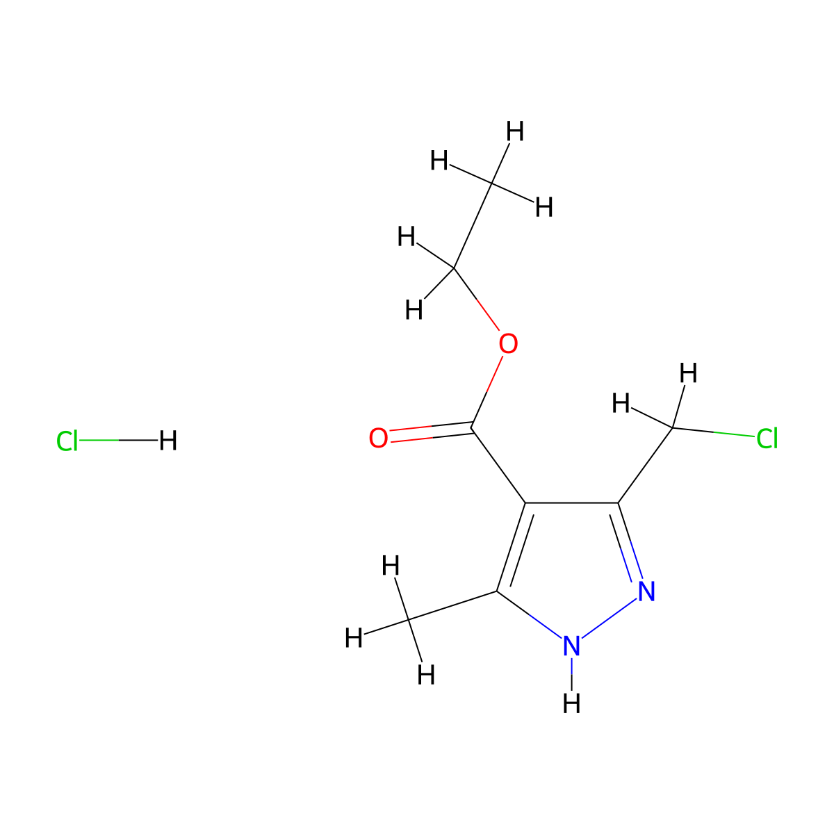 ethyl 3-(chloromethyl)-5-methyl-1H-pyrazole-4-carboxylate hydrochloride molecular structure, CAS 863400-57-1