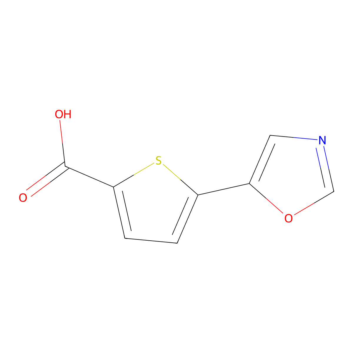 5-Oxazol-5-yl-thiophene-2-carboxylic acid molecular structure, CAS 863409-09-0