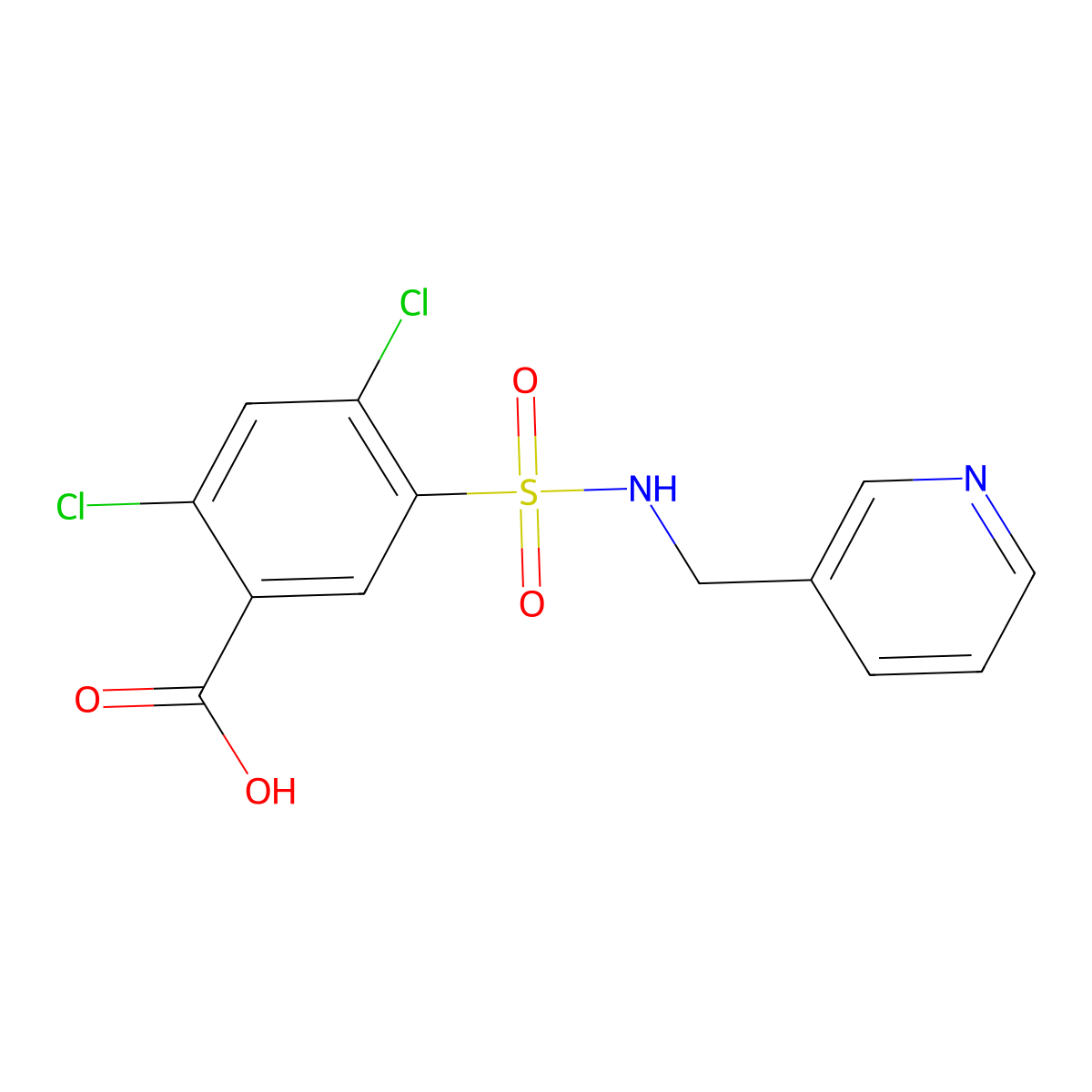 2,4-Dichloro-5-(((pyridin-3-yl)methyl)sulfamoyl)benzoic acid molecular structure, CAS 863416-28-8