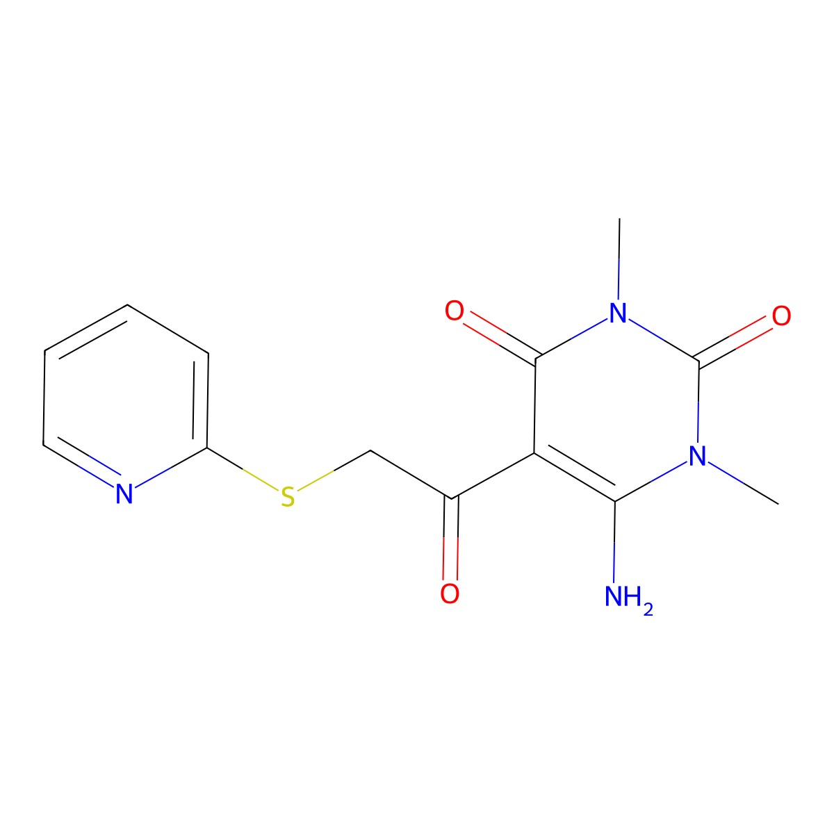 6-Amino-1,3-dimethyl-5-(2-pyridin-2-ylsulfanylacetyl)pyrimidine-2,4-dione molecular structure, CAS 863421-32-3