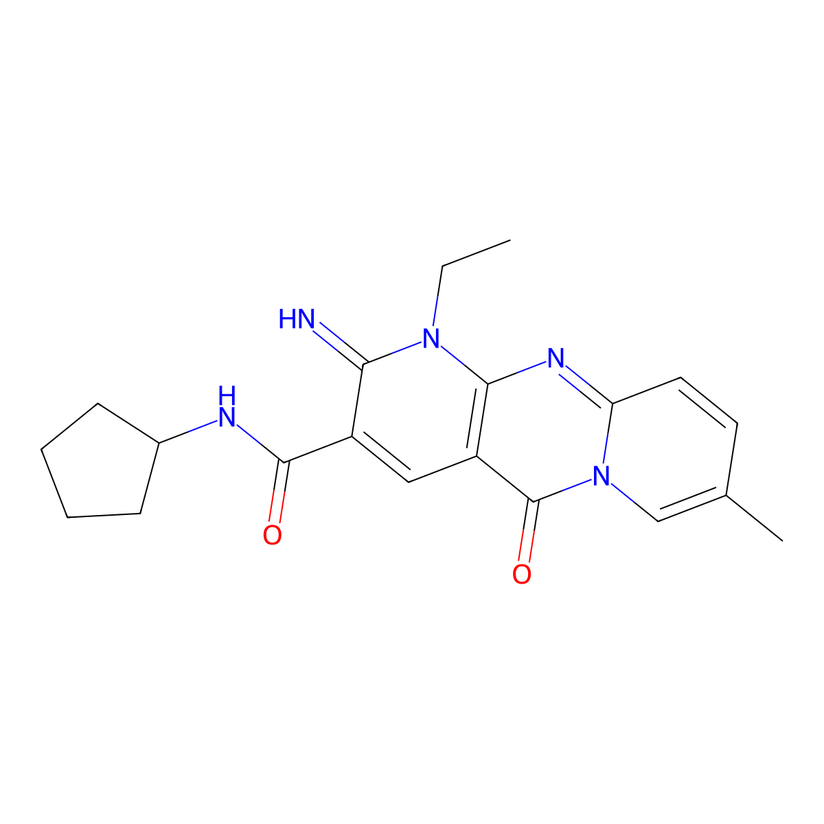 N-cyclopentyl-1-ethyl-2-imino-8-methyl-5-oxo-1,5-dihydro-2H-dipyrido[1,2-a:2',3'-d]pyrimidine-3-carboxamide molecular structure, CAS 863434-47-3