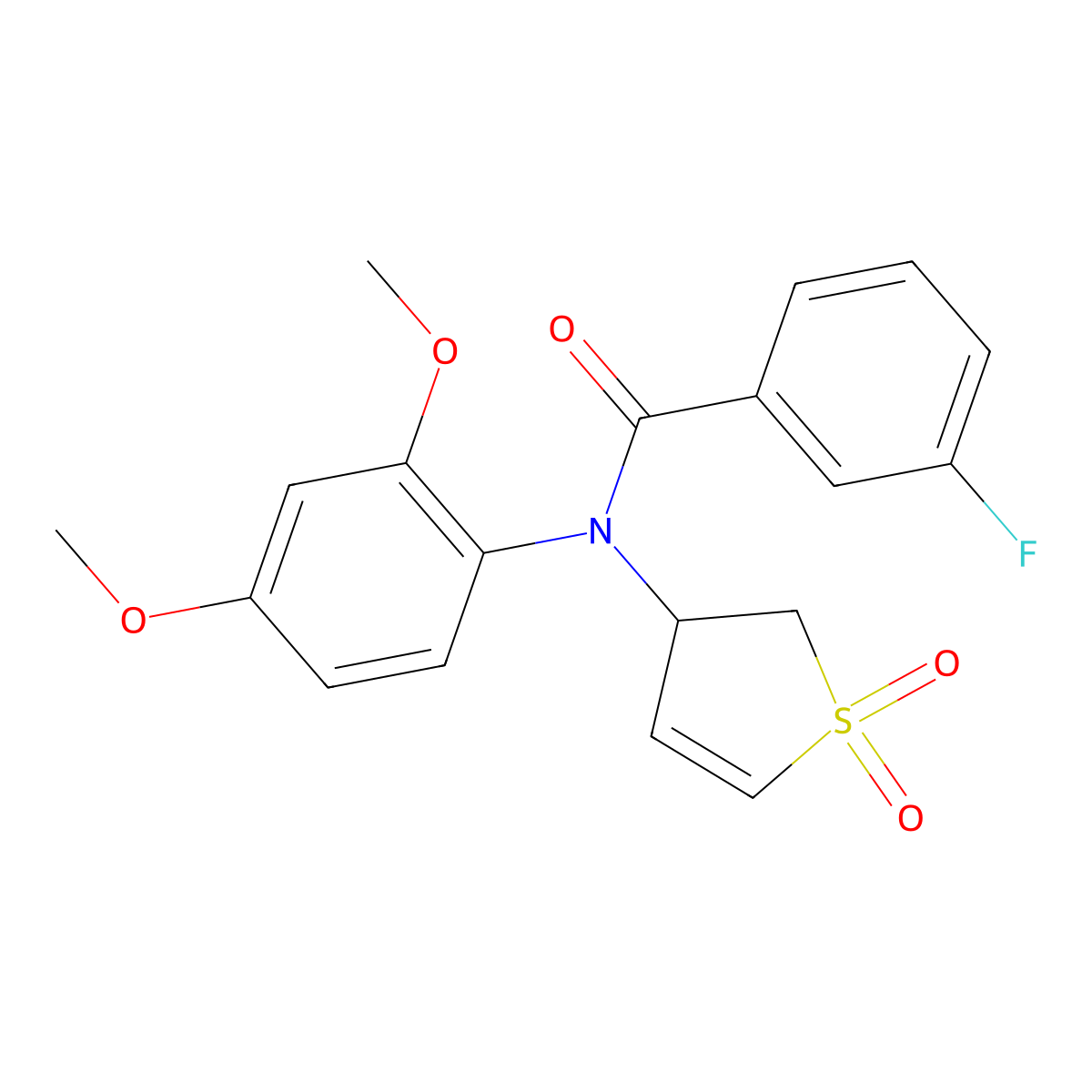 N-(2,4-dimethoxyphenyl)-N-(1,1-dioxido-2,3-dihydrothiophen-3-yl)-3-fluorobenzamide molecular structure, CAS 863443-66-7