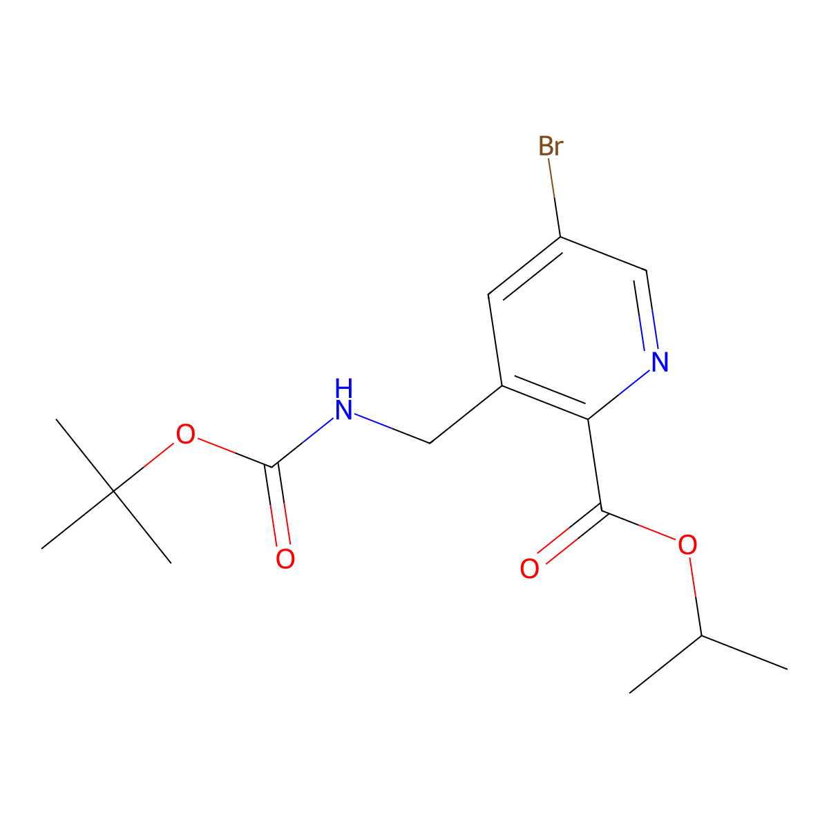 Isopropyl 5-bromo-3-(((tert-butoxycarbonyl)amino)methyl)picolinate molecular structure, CAS 863444-54-6