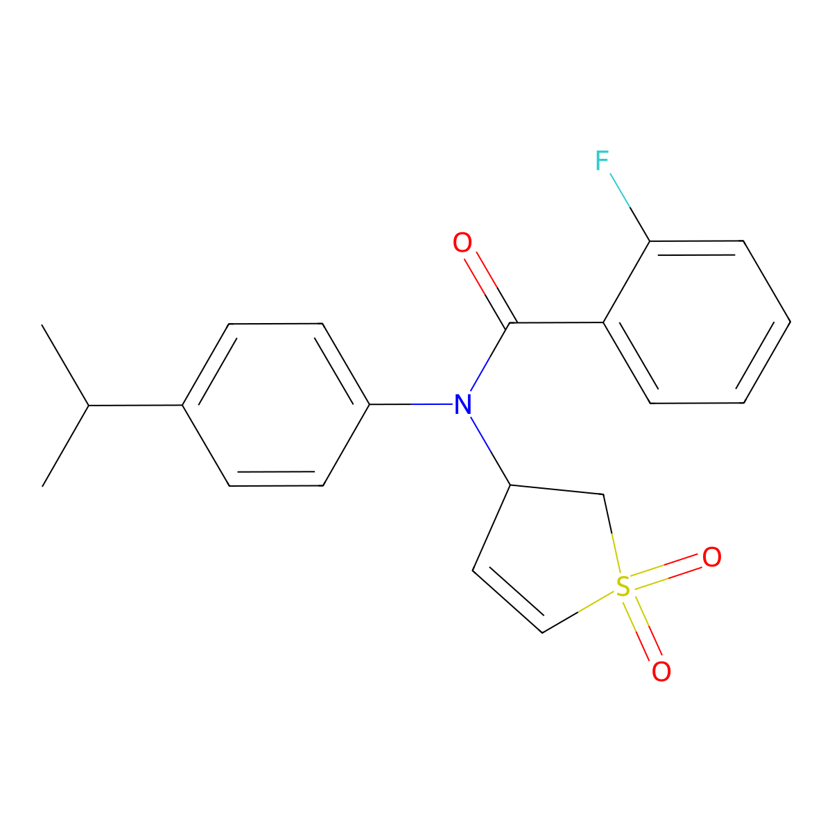 N-(1,1-dioxido-2,3-dihydrothien-3-yl)-2-fluoro-N-(4-isopropylphenyl)benzamide molecular structure, CAS 863444-89-7