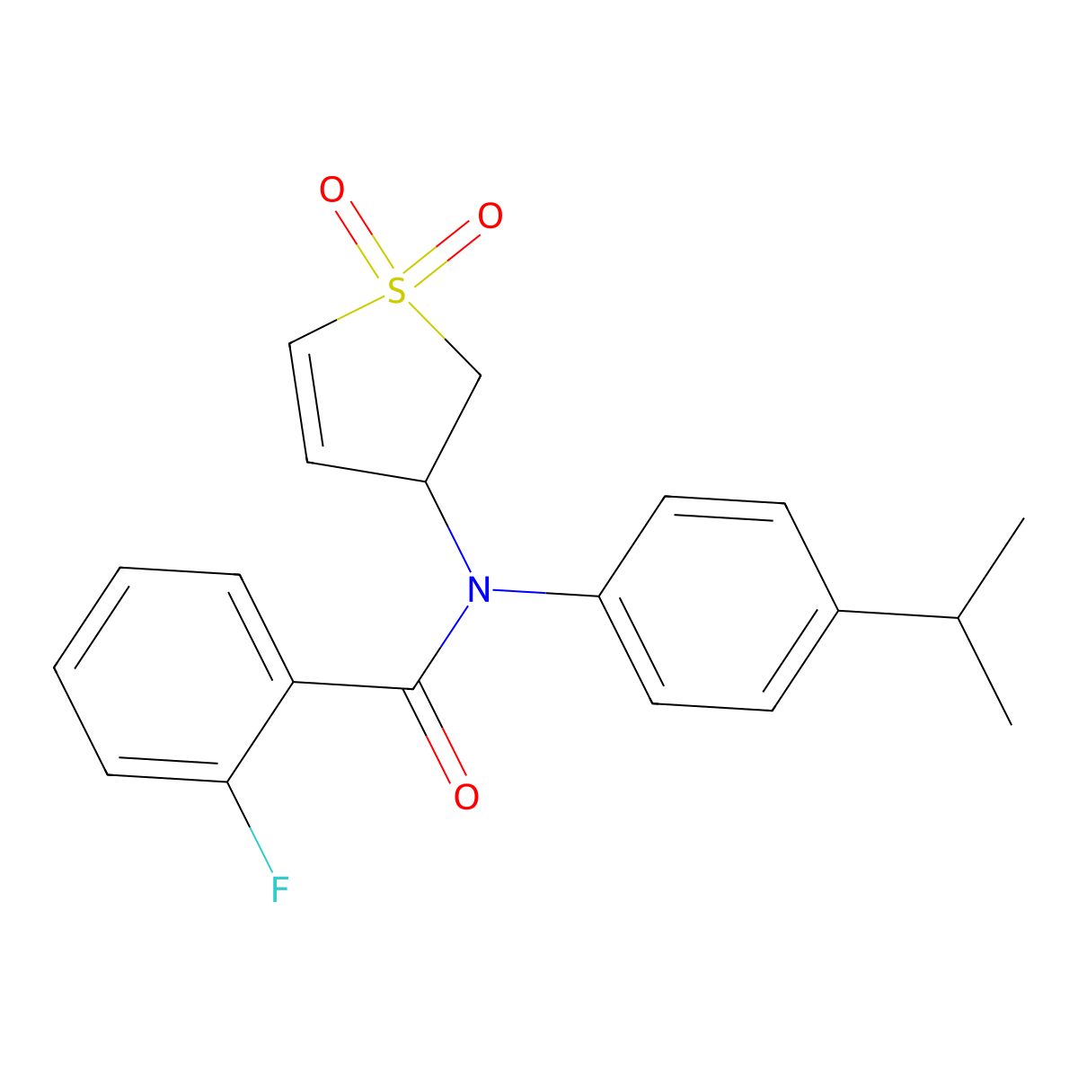N-(1,1-dioxido-2,3-dihydrothien-3-yl)-2-fluoro-N-(4-isopropylphenyl)benzamide molecular structure, CAS 863444-89-7