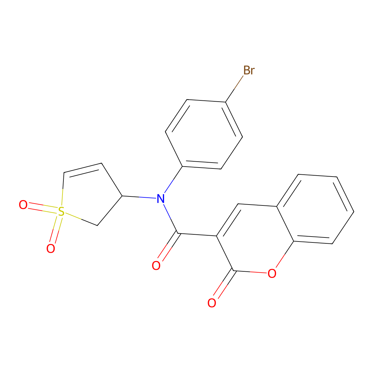 N-(4-bromophenyl)-N-(1,1-dioxido-2,3-dihydrothiophen-3-yl)-2-oxo-2H-chromene-3-carboxamide molecular structure, CAS 863445-69-6