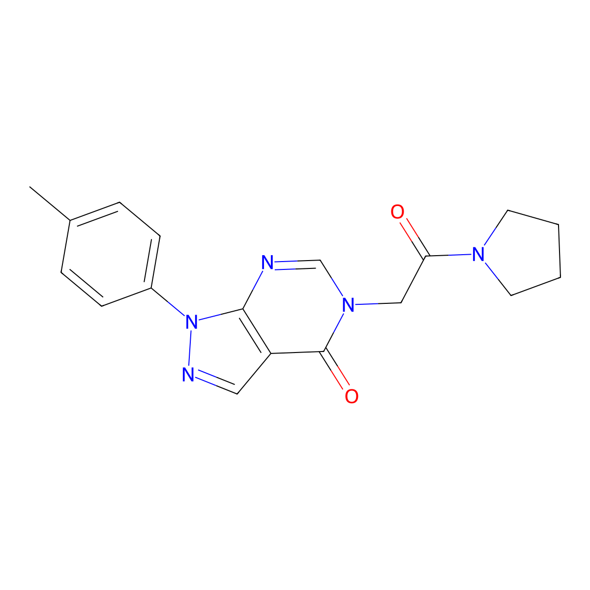 5-(2-oxo-2-(pyrrolidin-1-yl)ethyl)-1-(p-tolyl)-1H-pyrazolo[3,4-d]pyrimidin-4(5H)-one molecular structure, CAS 863446-27-9