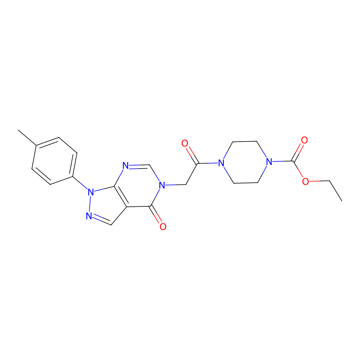 ethyl 4-(2-(4-oxo-1-(p-tolyl)-1H-pyrazolo[3,4-d]pyrimidin-5(4H)-yl)acetyl)piperazine-1-carboxylate molecular structure, CAS 863446-31-5
