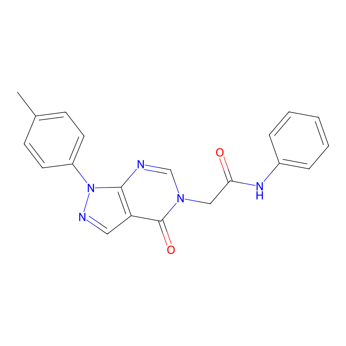 2-(4-oxo-1-(p-tolyl)-1H-pyrazolo[3,4-d]pyrimidin-5(4H)-yl)-N-phenylacetamide molecular structure, CAS 863446-34-8