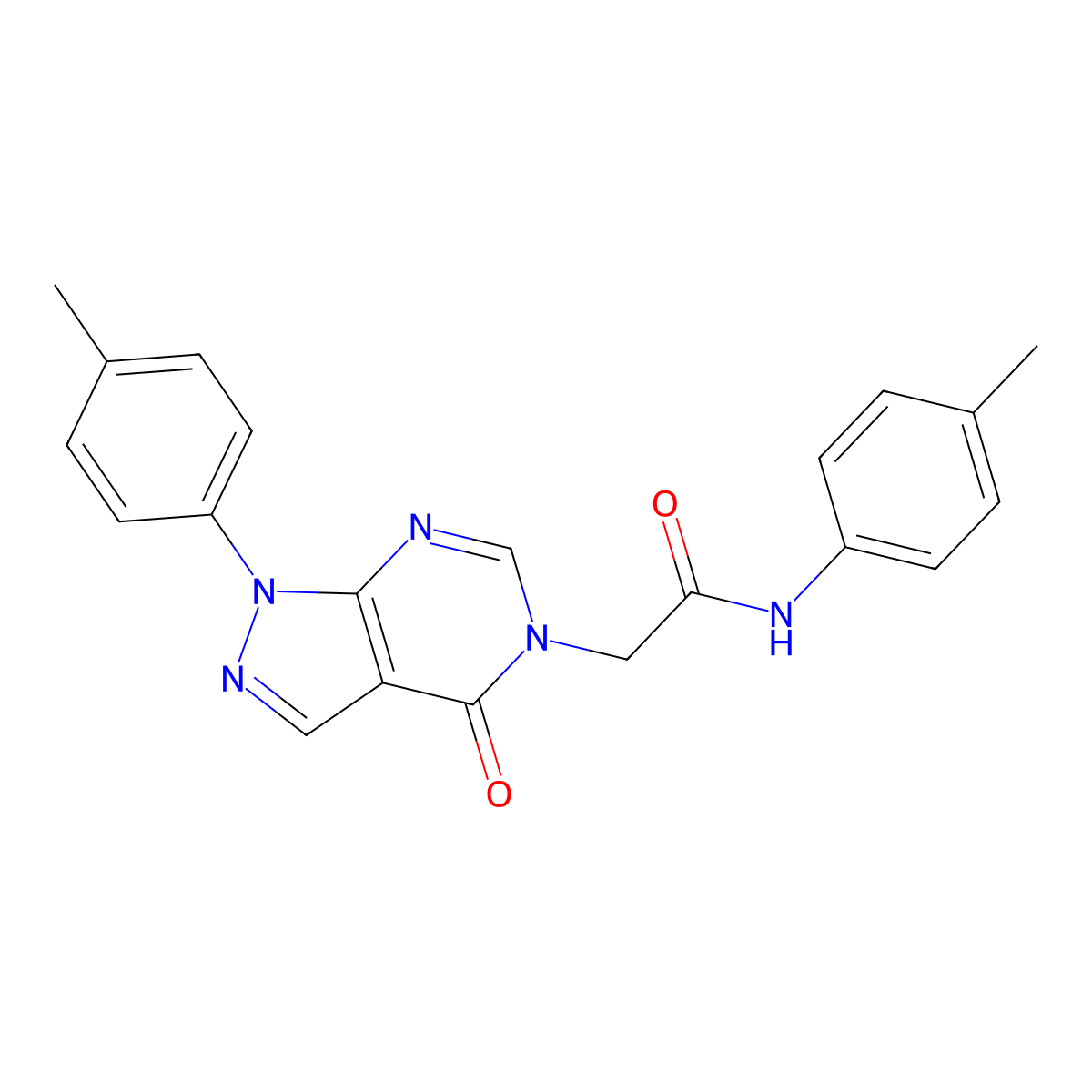2-(4-oxo-1-(p-tolyl)-1H-pyrazolo[3,4-d]pyrimidin-5(4H)-yl)-N-(p-tolyl)acetamide molecular structure, CAS 863446-36-0
