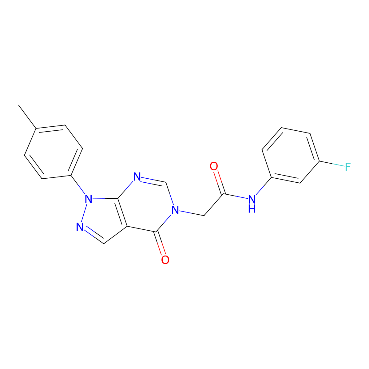 N-(3-fluorophenyl)-2-(4-oxo-1-(p-tolyl)-1H-pyrazolo[3,4-d]pyrimidin-5(4H)-yl)acetamide molecular structure, CAS 863446-41-7