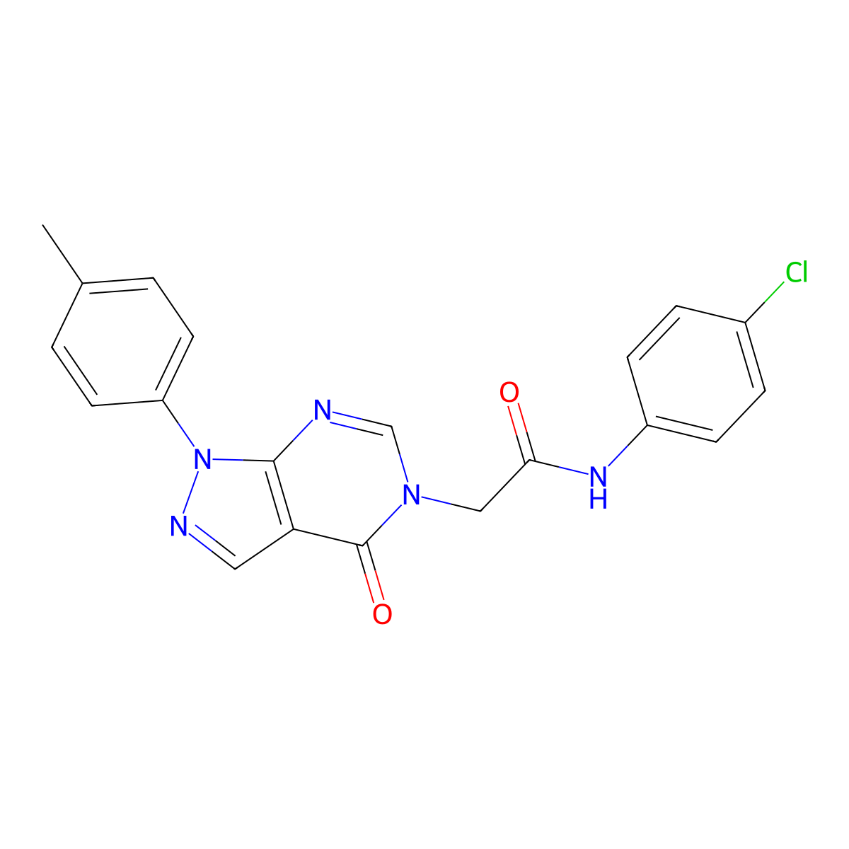 N-(4-chlorophenyl)-2-(4-oxo-1-(p-tolyl)-1H-pyrazolo[3,4-d]pyrimidin-5(4H)-yl)acetamide molecular structure, CAS 863446-58-6