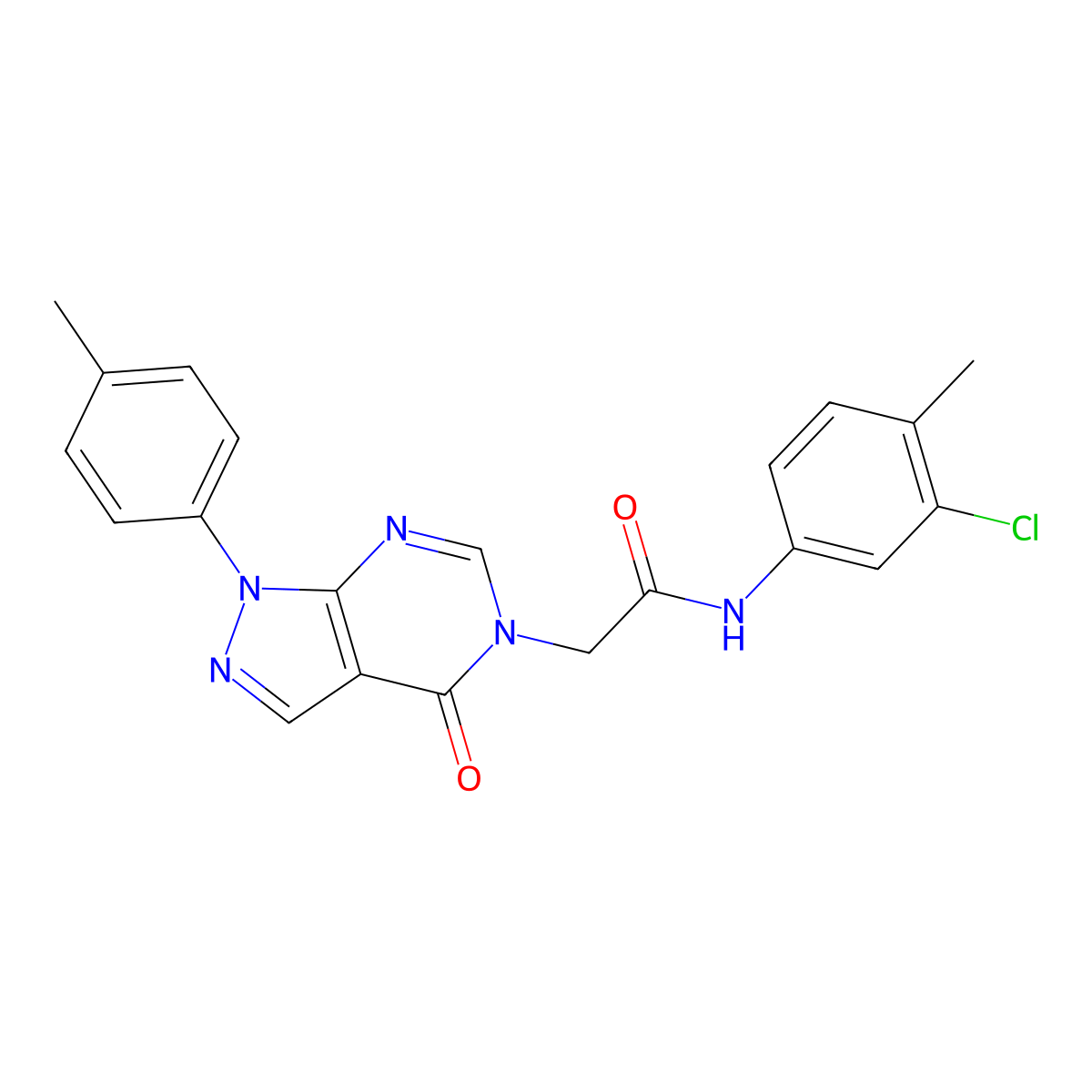N-(3-chloro-4-methylphenyl)-2-(4-oxo-1-(p-tolyl)-1H-pyrazolo[3,4-d]pyrimidin-5(4H)-yl)acetamide molecular structure, CAS 863446-60-0