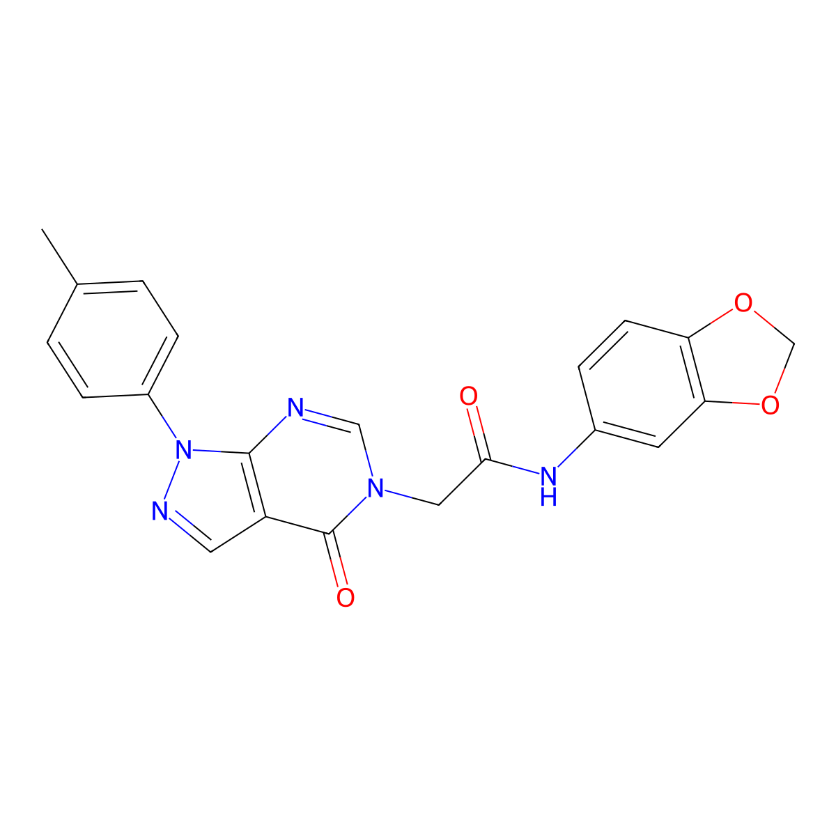 N-(benzo[d][1,3]dioxol-5-yl)-2-(4-oxo-1-(p-tolyl)-1H-pyrazolo[3,4-d]pyrimidin-5(4H)-yl)acetamide molecular structure, CAS 863446-67-7