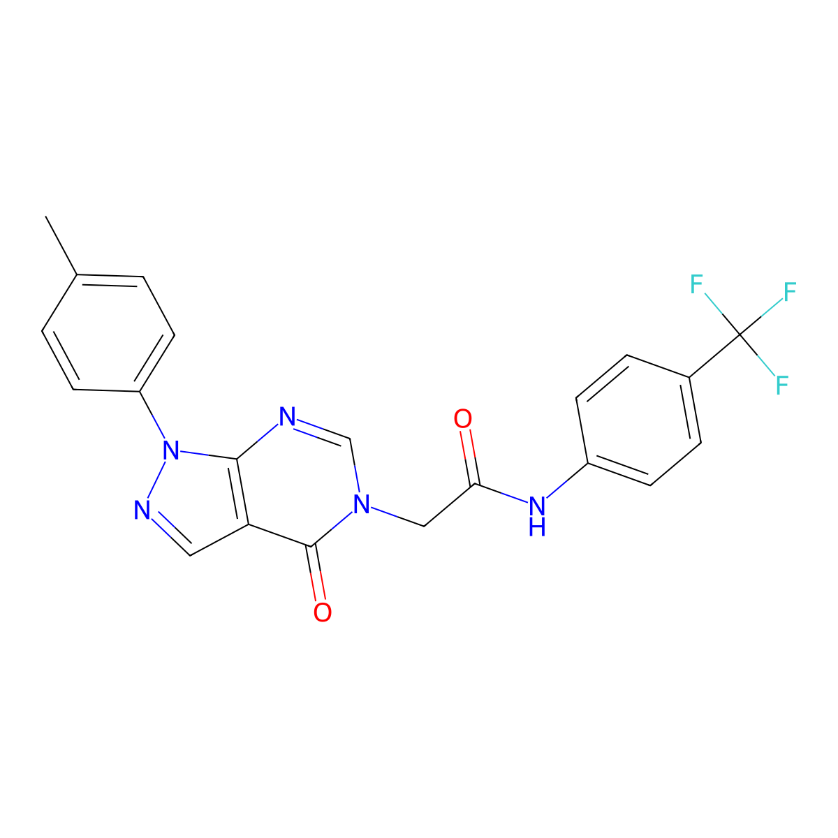 2-(4-oxo-1-(p-tolyl)-1H-pyrazolo[3,4-d]pyrimidin-5(4H)-yl)-N-(4-(trifluoromethyl)phenyl)acetamide molecular structure, CAS 863446-69-9