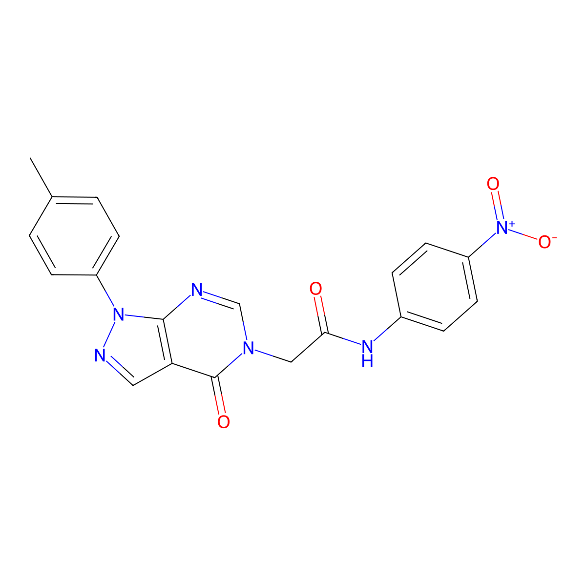 2-[1-(4-methylphenyl)-4-oxopyrazolo[3,4-d]pyrimidin-5-yl]-N-(4-nitrophenyl)acetamide molecular structure, CAS 863446-72-4