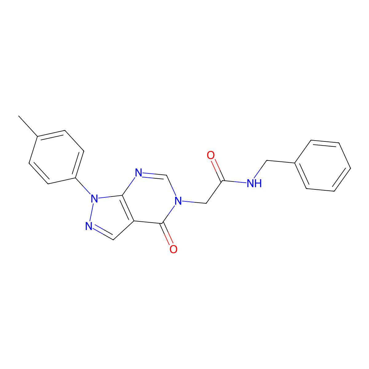 N-benzyl-2-(4-oxo-1-(p-tolyl)-1H-pyrazolo[3,4-d]pyrimidin-5(4H)-yl)acetamide molecular structure, CAS 863446-79-1