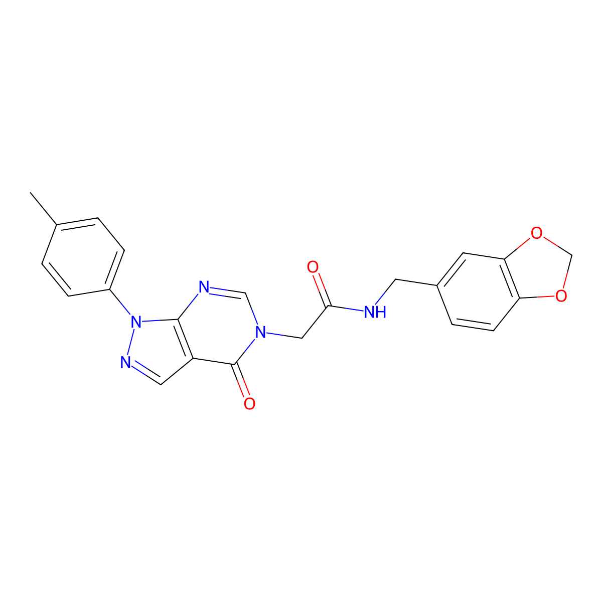 N-(1,3-benzodioxol-5-ylmethyl)-2-[1-(4-methylphenyl)-4-oxopyrazolo[3,4-d]pyrimidin-5-yl]acetamide molecular structure, CAS 863446-81-5