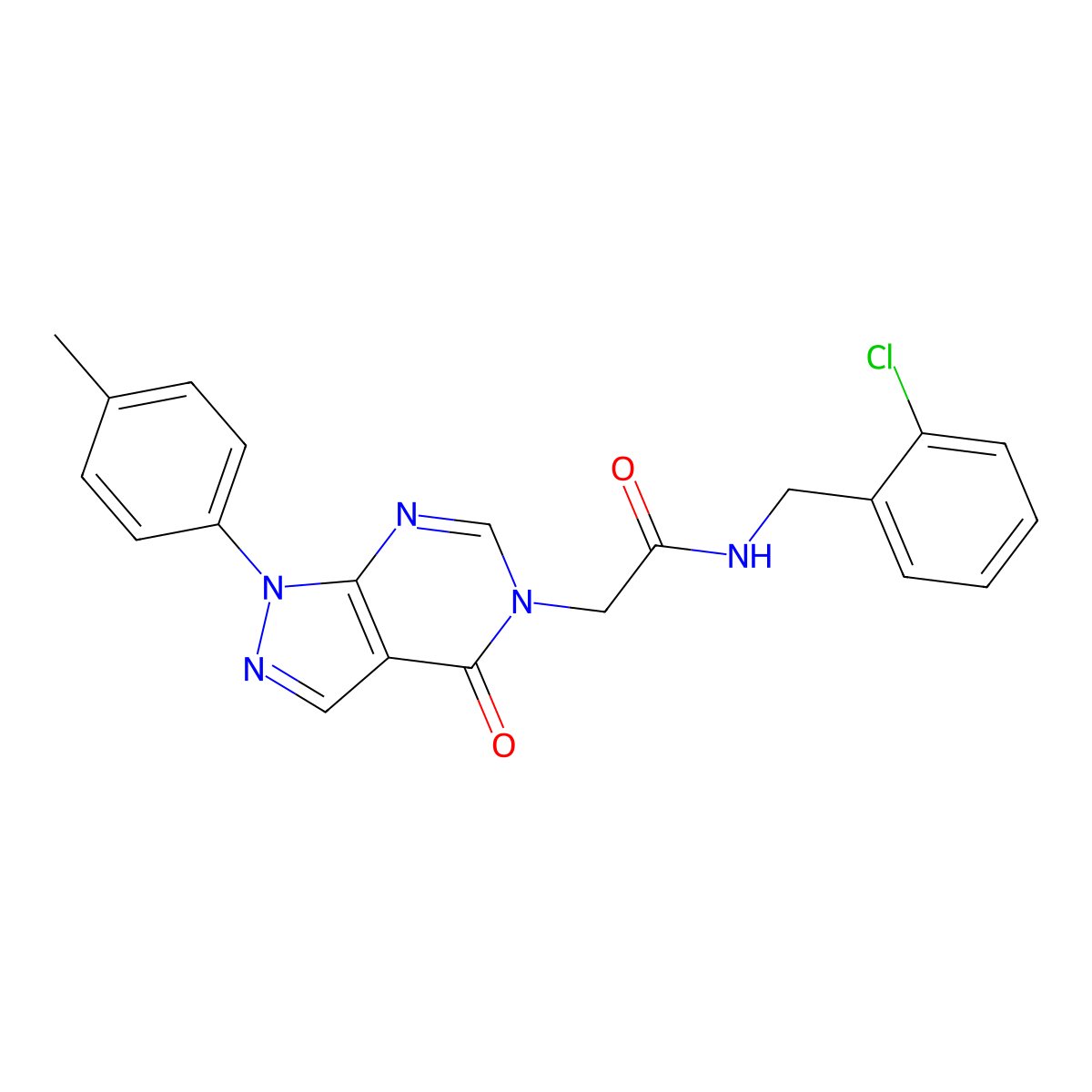 N-[(2-chlorophenyl)methyl]-2-[1-(4-methylphenyl)-4-oxopyrazolo[3,4-d]pyrimidin-5-yl]acetamide molecular structure, CAS 863446-82-6