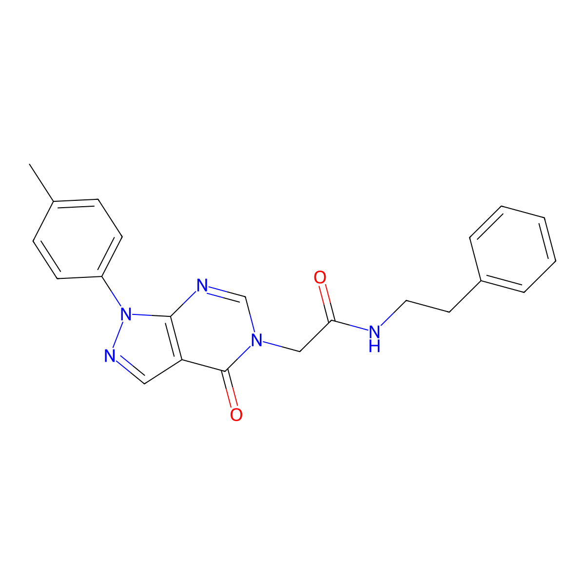 2-(4-oxo-1-(p-tolyl)-1H-pyrazolo[3,4-d]pyrimidin-5(4H)-yl)-N-phenethylacetamide molecular structure, CAS 863446-84-8
