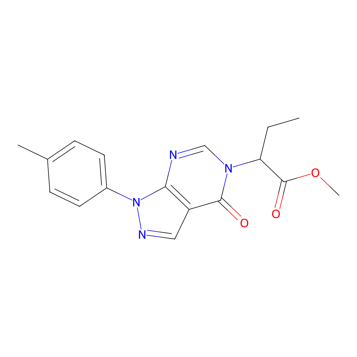 methyl 2-(4-oxo-1-(p-tolyl)-1H-pyrazolo[3,4-d]pyrimidin-5(4H)-yl)butanoate molecular structure, CAS 863446-87-1