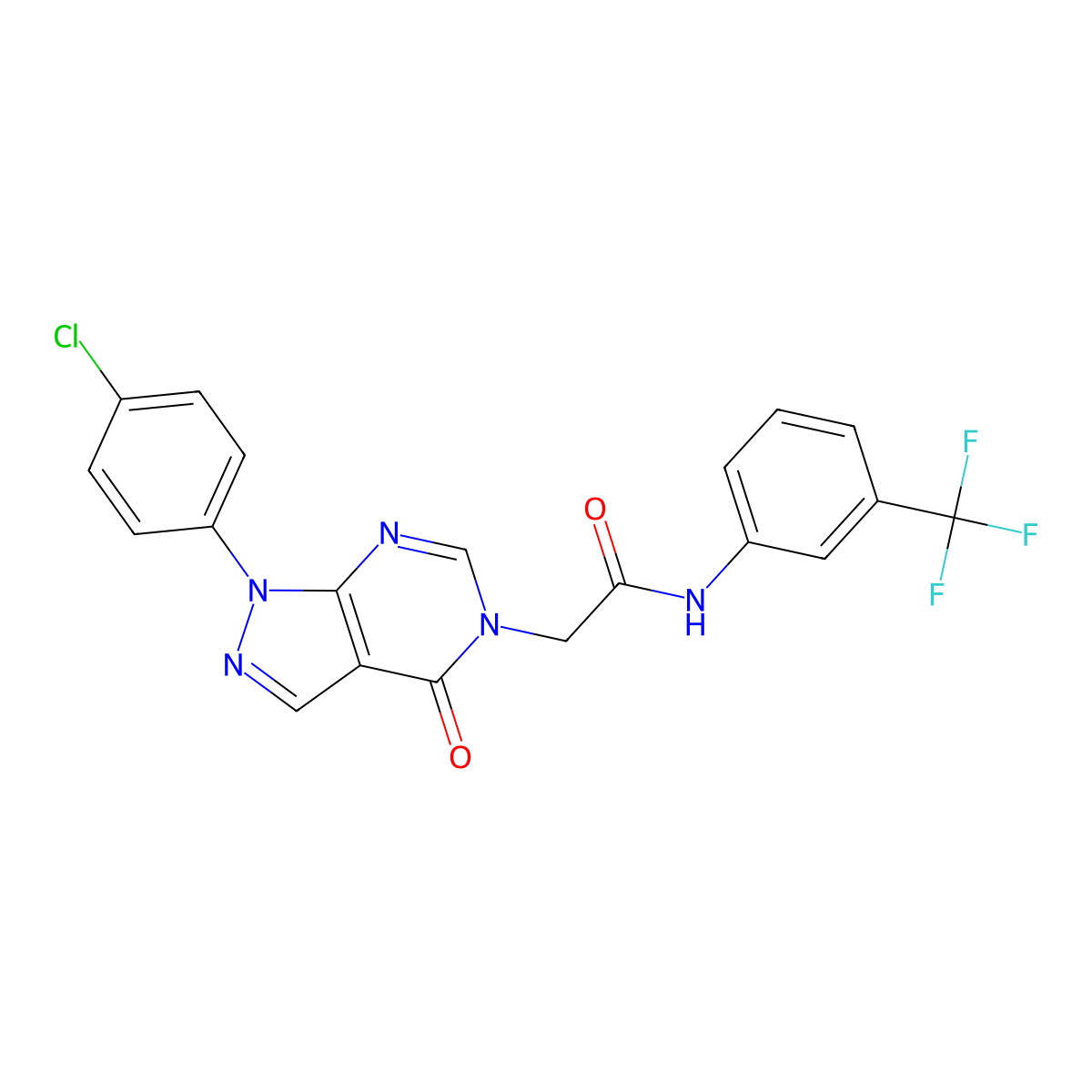 2-(1-(4-chlorophenyl)-4-oxo-1H-pyrazolo[3,4-d]pyrimidin-5(4H)-yl)-N-(3-(trifluoromethyl)phenyl)acetamide molecular structure, CAS 863446-88-2