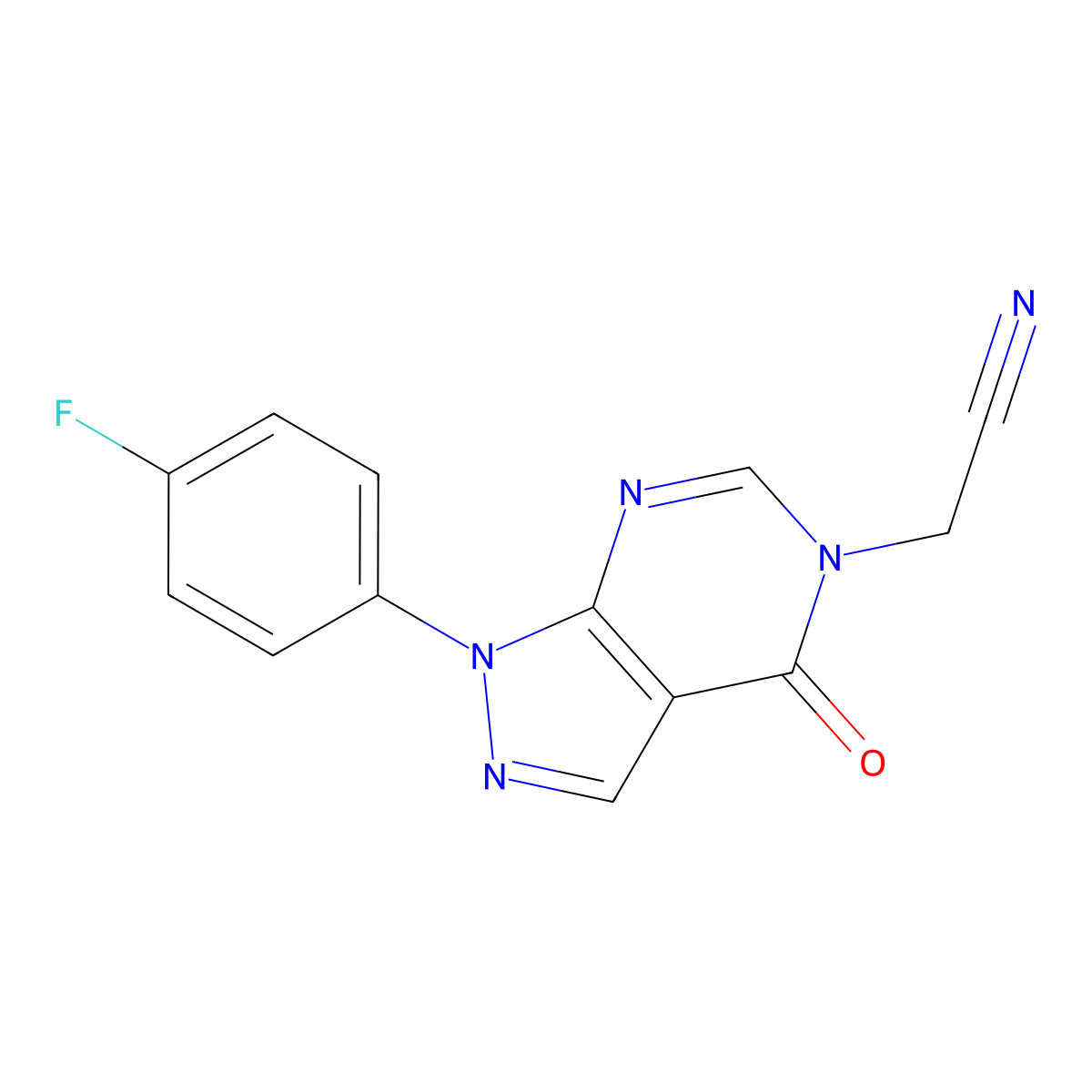 2-(1-(4-fluorophenyl)-4-oxo-1H-pyrazolo[3,4-d]pyrimidin-5(4H)-yl)acetonitrile molecular structure, CAS 863446-98-4