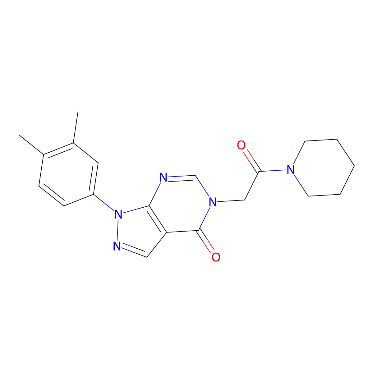 1-(3,4-dimethylphenyl)-5-(2-oxo-2-(piperidin-1-yl)ethyl)-1H-pyrazolo[3,4-d]pyrimidin-4(5H)-one molecular structure, CAS 863447-00-1