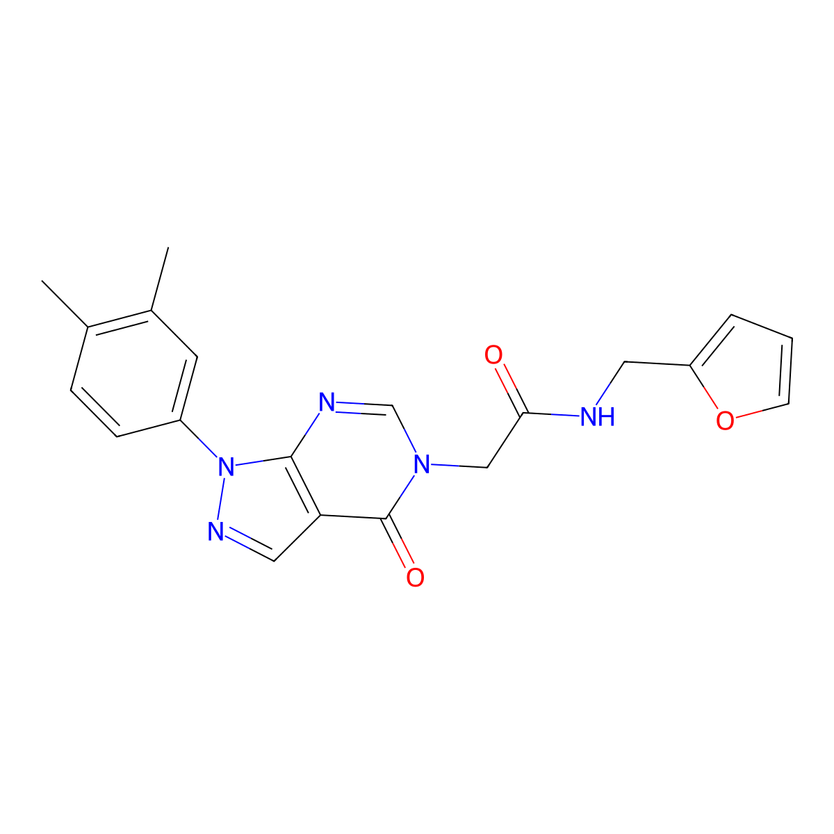 2-(1-(3,4-dimethylphenyl)-4-oxo-1H-pyrazolo[3,4-d]pyrimidin-5(4H)-yl)-N-(furan-2-ylmethyl)acetamide molecular structure, CAS 863447-09-0