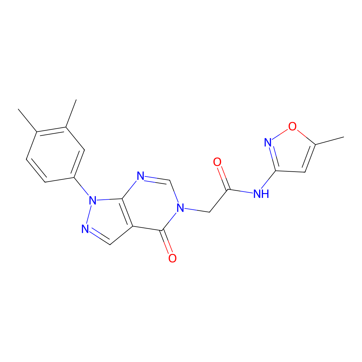 2-(1-(3,4-dimethylphenyl)-4-oxo-1H-pyrazolo[3,4-d]pyrimidin-5(4H)-yl)-N-(5-methylisoxazol-3-yl)acetamide molecular structure, CAS 863447-13-6