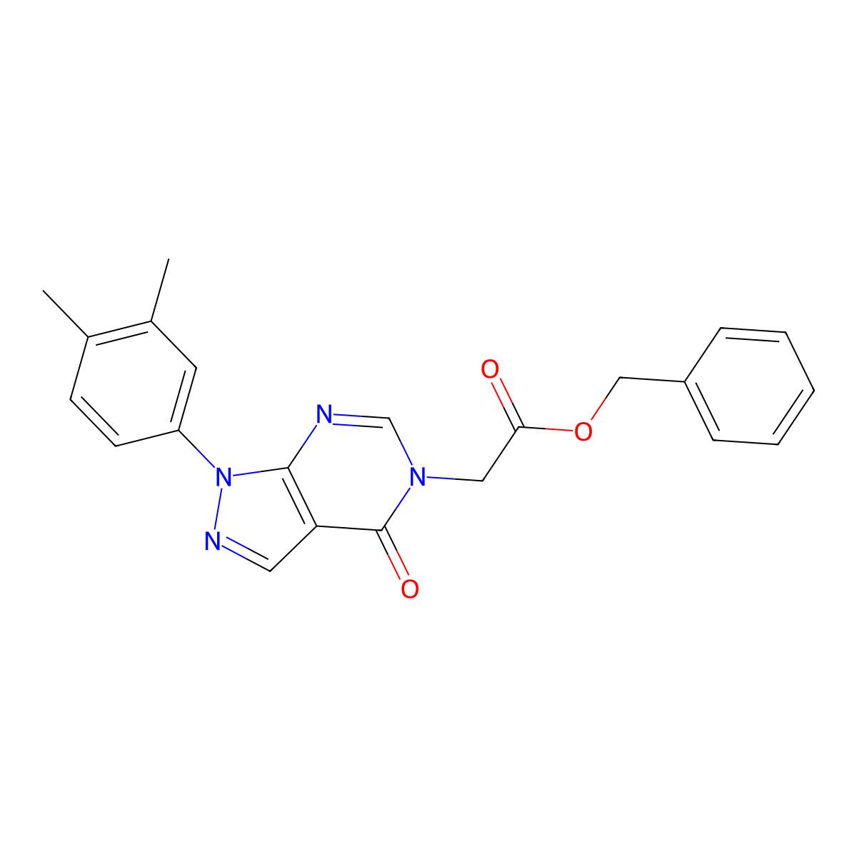 benzyl 2-(1-(3,4-dimethylphenyl)-4-oxo-1H-pyrazolo[3,4-d]pyrimidin-5(4H)-yl)acetate molecular structure, CAS 863447-50-1