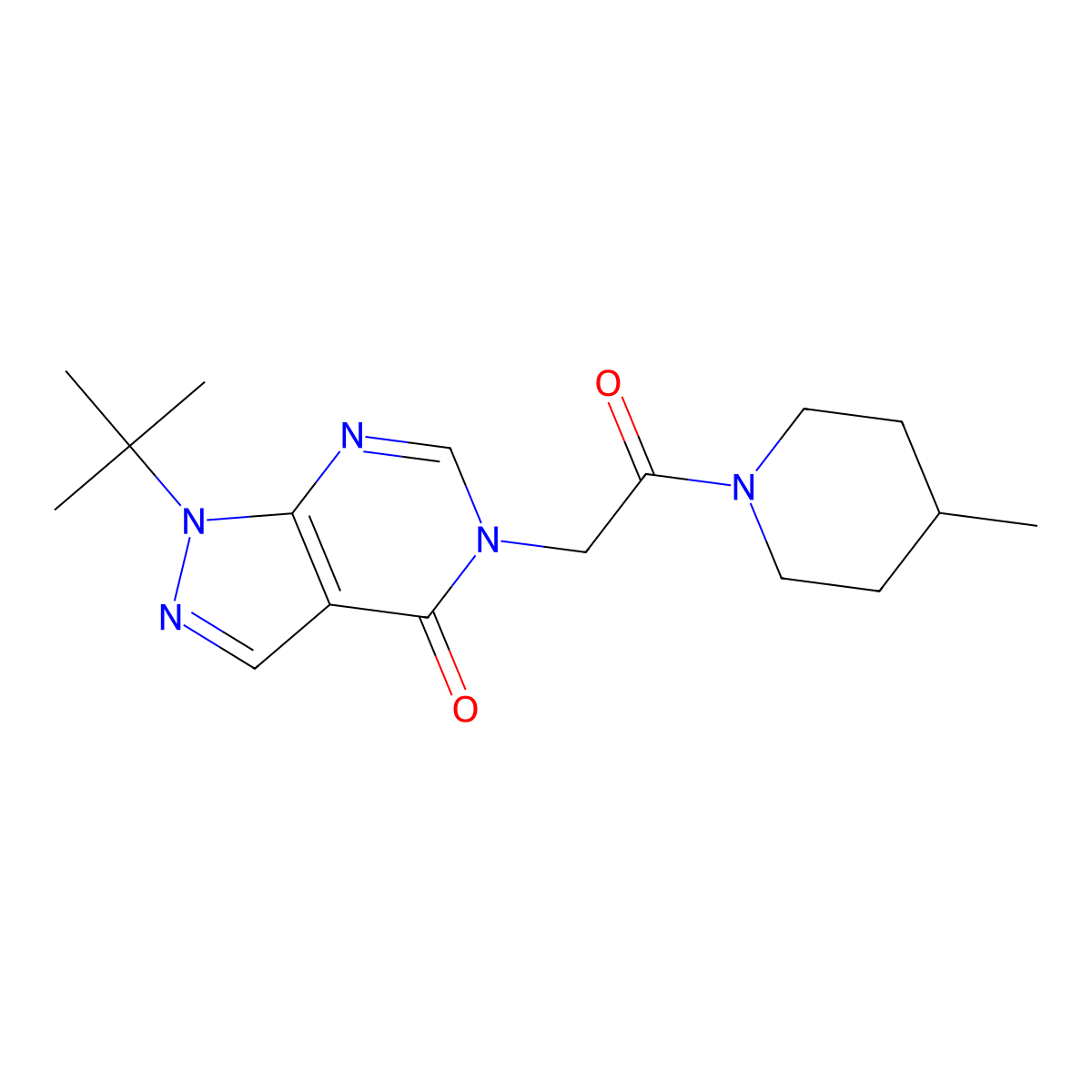 1-Tert-butyl-5-[2-(4-methylpiperidin-1-yl)-2-oxoethyl]pyrazolo[3,4-d]pyrimidin-4-one molecular structure, CAS 863447-57-8