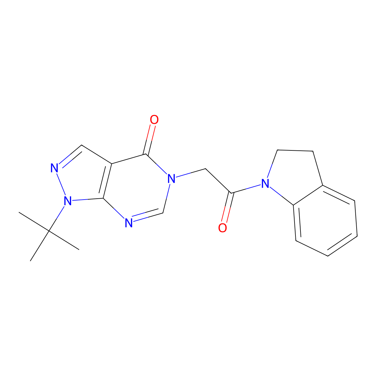 1-Tert-butyl-5-[2-(2,3-dihydroindol-1-yl)-2-oxoethyl]pyrazolo[3,4-d]pyrimidin-4-one molecular structure, CAS 863447-61-4