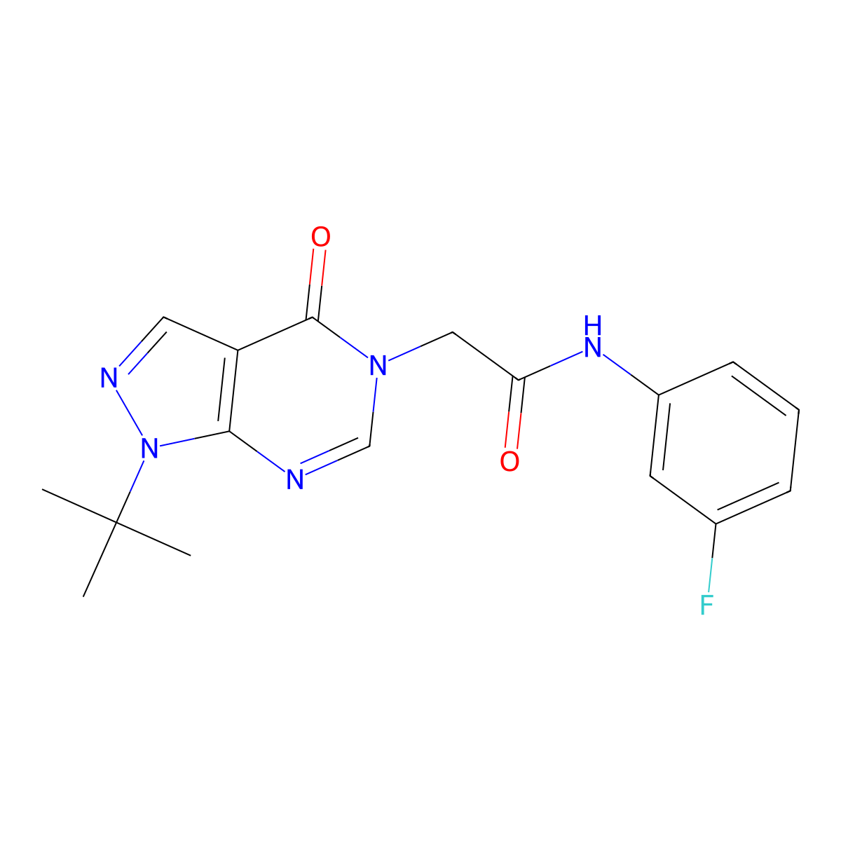 2-(1-tert-butyl-4-oxopyrazolo[3,4-d]pyrimidin-5-yl)-N-(3-fluorophenyl)acetamide molecular structure, CAS 863447-74-9