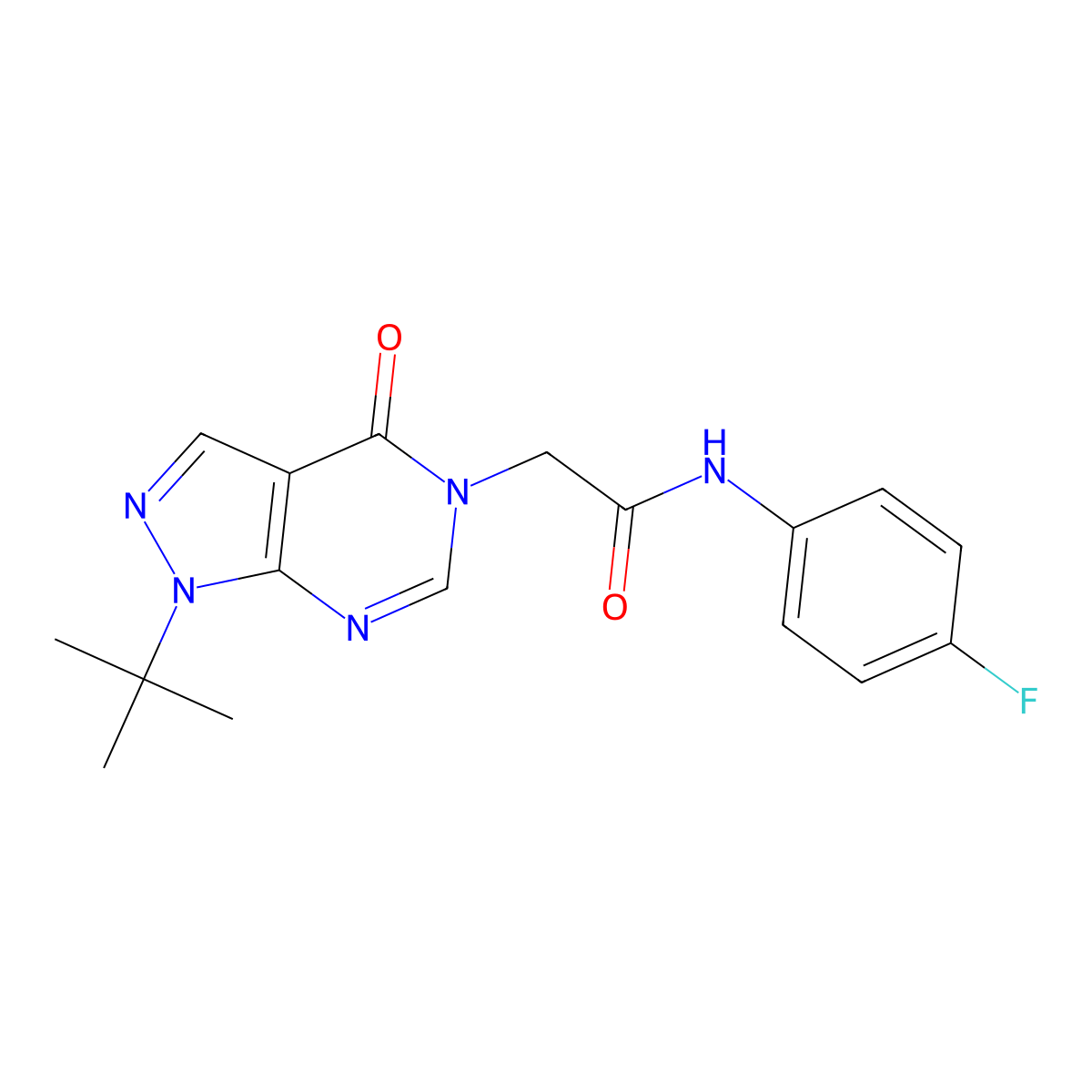 2-(1-tert-butyl-4-oxopyrazolo[3,4-d]pyrimidin-5-yl)-N-(4-fluorophenyl)acetamide molecular structure, CAS 863447-75-0