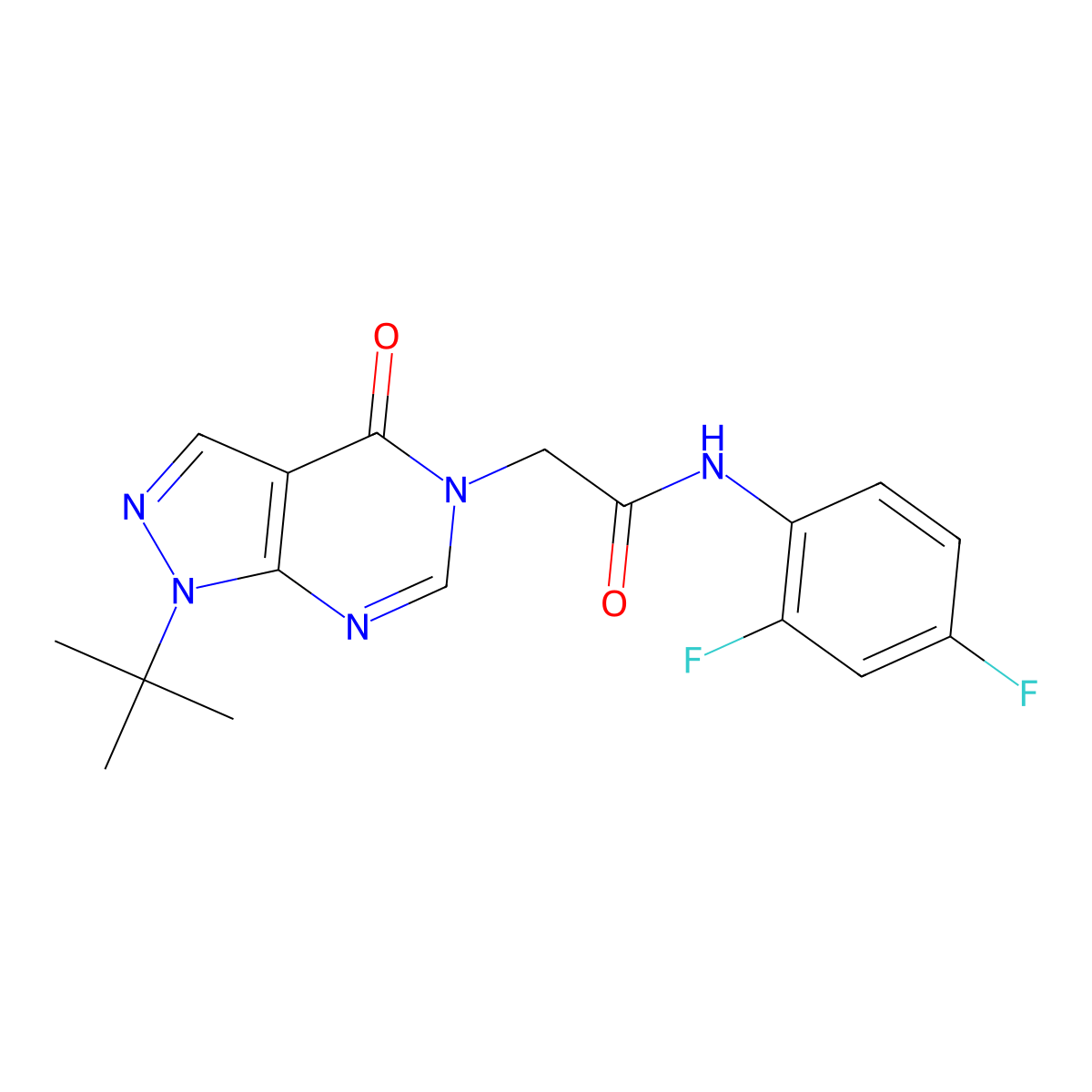 2-(1-tert-butyl-4-oxopyrazolo[3,4-d]pyrimidin-5-yl)-N-(2,4-difluorophenyl)acetamide molecular structure, CAS 863447-79-4