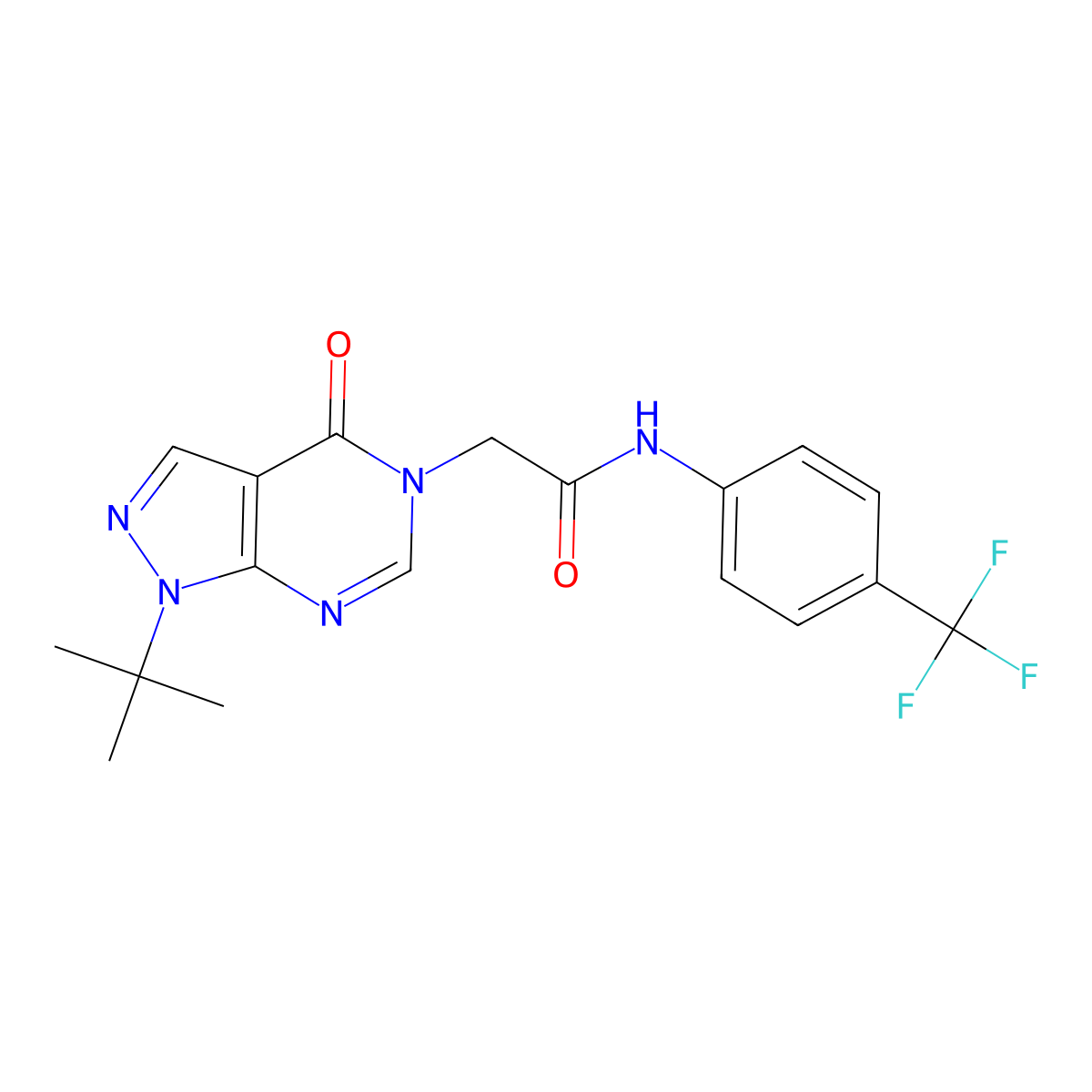 2-(1-(tert-butyl)-4-oxo-1H-pyrazolo[3,4-d]pyrimidin-5(4H)-yl)-N-(4-(trifluoromethyl)phenyl)acetamide molecular structure, CAS 863447-94-3