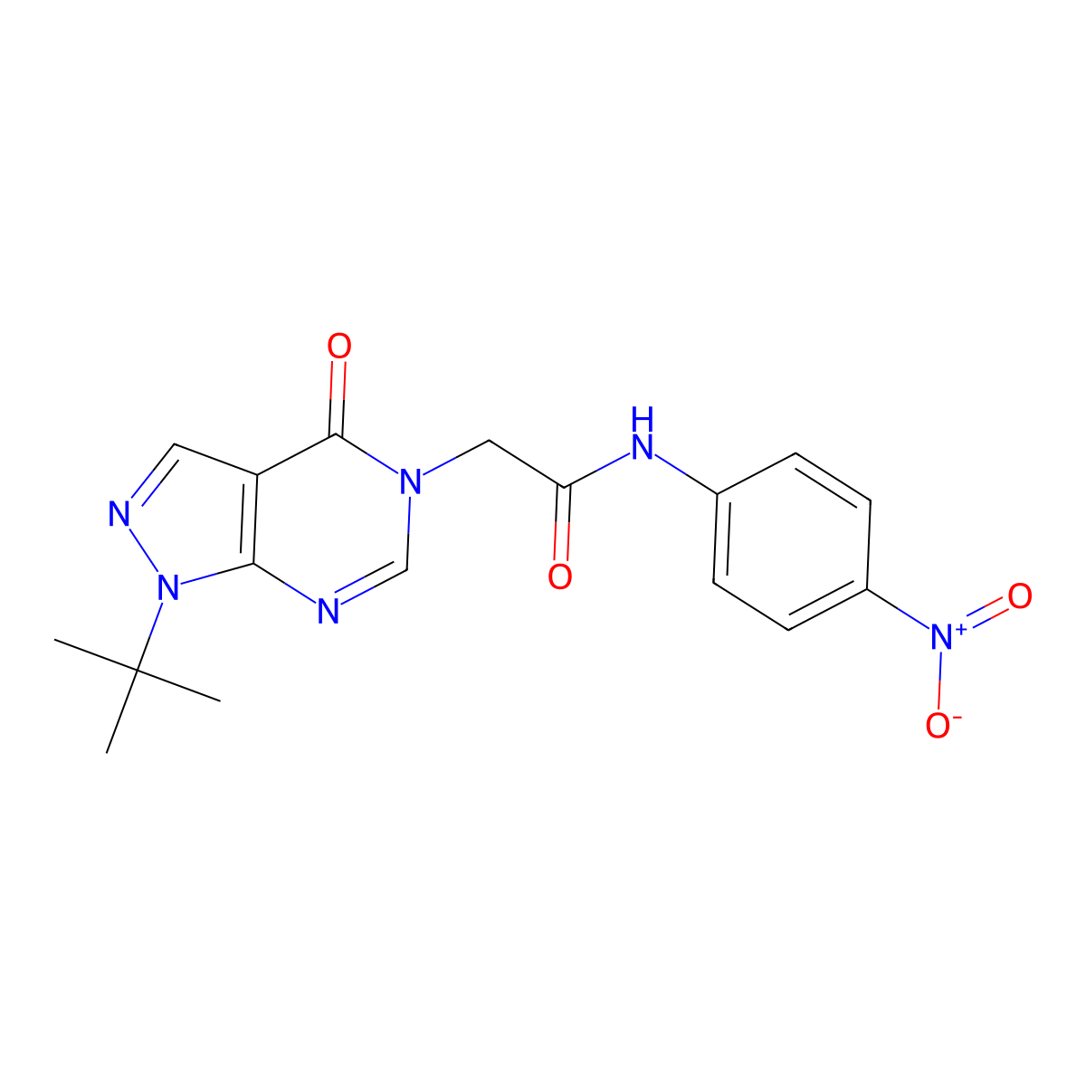 2-(1-(tert-butyl)-4-oxo-1H-pyrazolo[3,4-d]pyrimidin-5(4H)-yl)-N-(4-nitrophenyl)acetamide molecular structure, CAS 863447-97-6